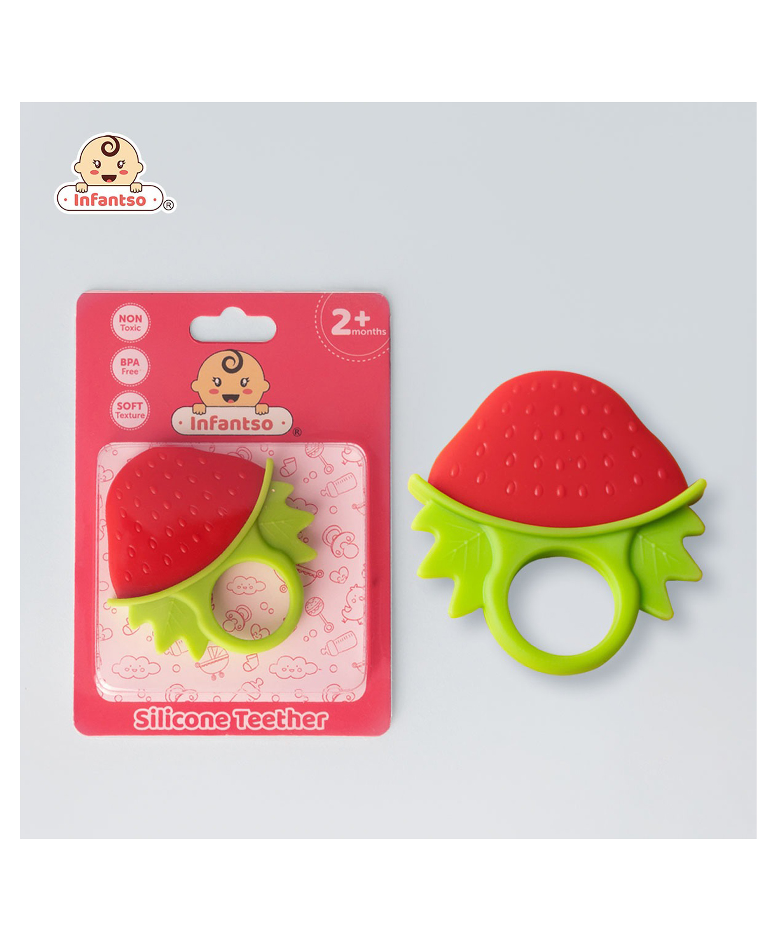 INFANTSO Non Toxic Food Grade Silicone Strawberry Baby Teether - Red-picture-20