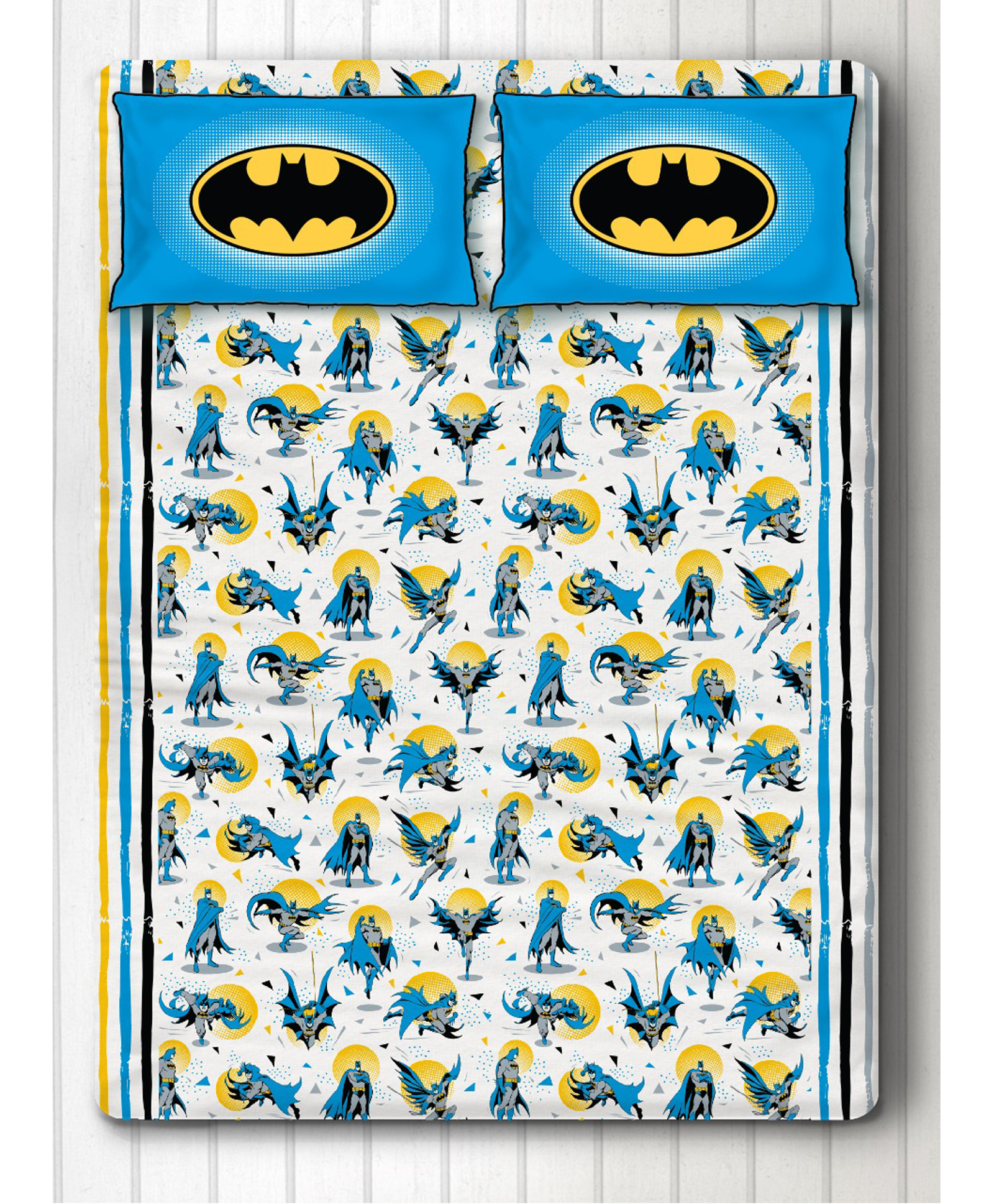 Silverlinen 100%Cotton Double Bedsheet With Pillow Covers Batman Print - White Blue-image-44