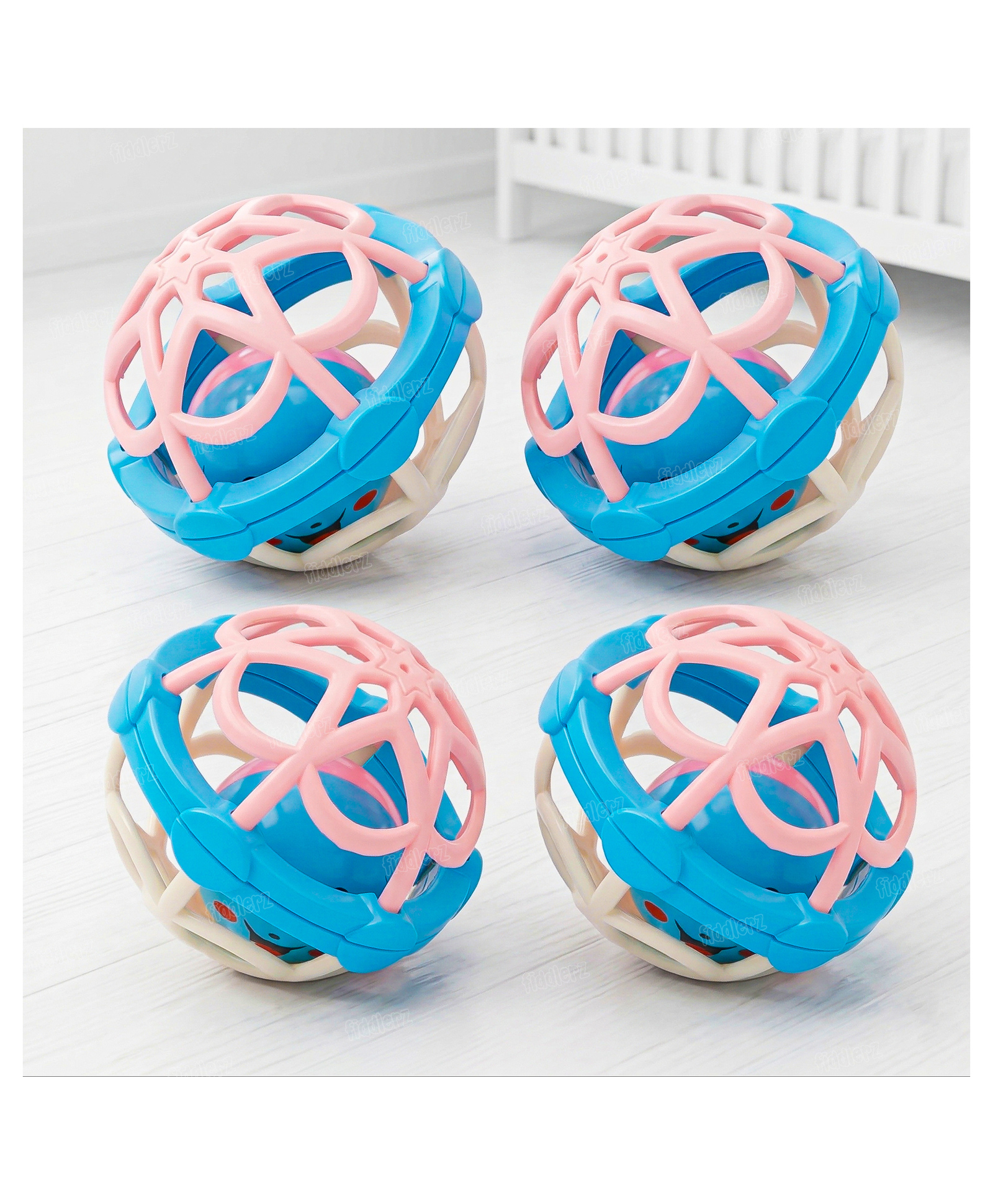 Fiddlerz Baby Rattles Toy Rolling Hand Bell Ball Soft Plastic Rubber Baby Rattles Toy - Pack of 4 (Colour May Vary)-image-34
