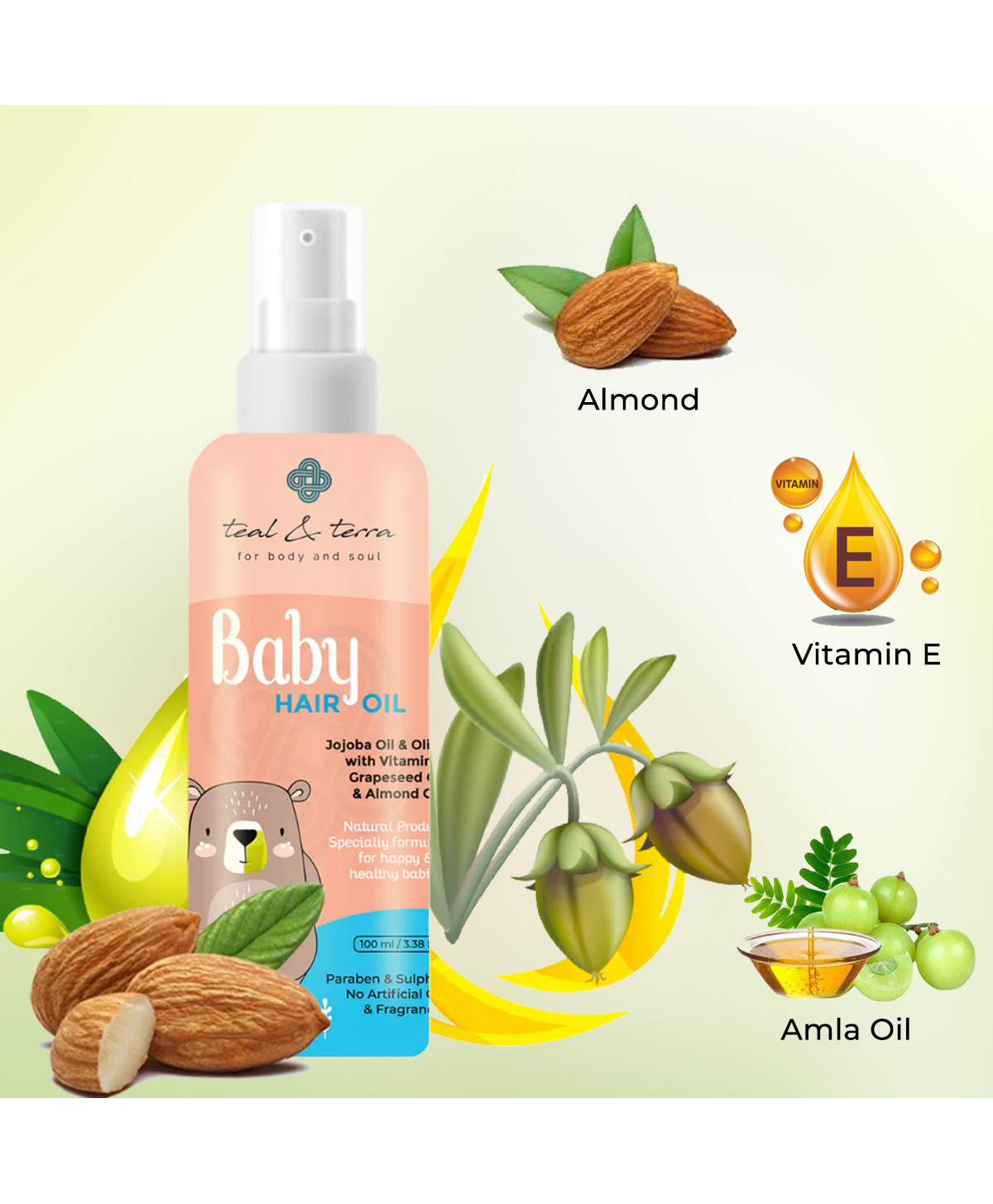 Teal & Terra Baby Hair Oil with Jojoba & Almond Oil - 100 ml Online in  India, Buy at Best Price from  - 9518462