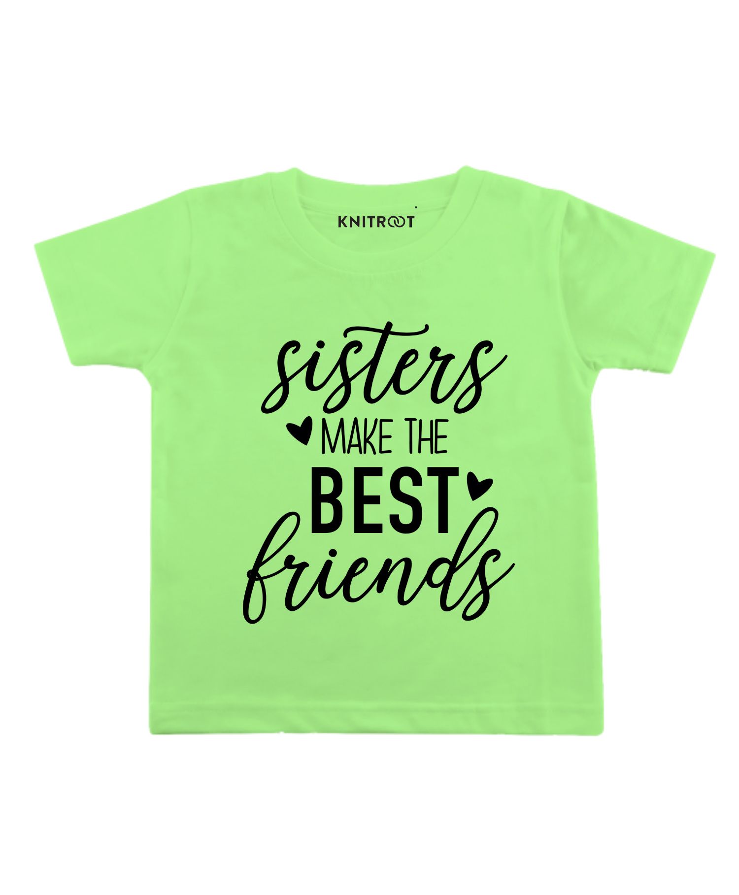 KNITROOT Half Sleeves Sisters Best Friends Printed Tee - Light Green-image-22