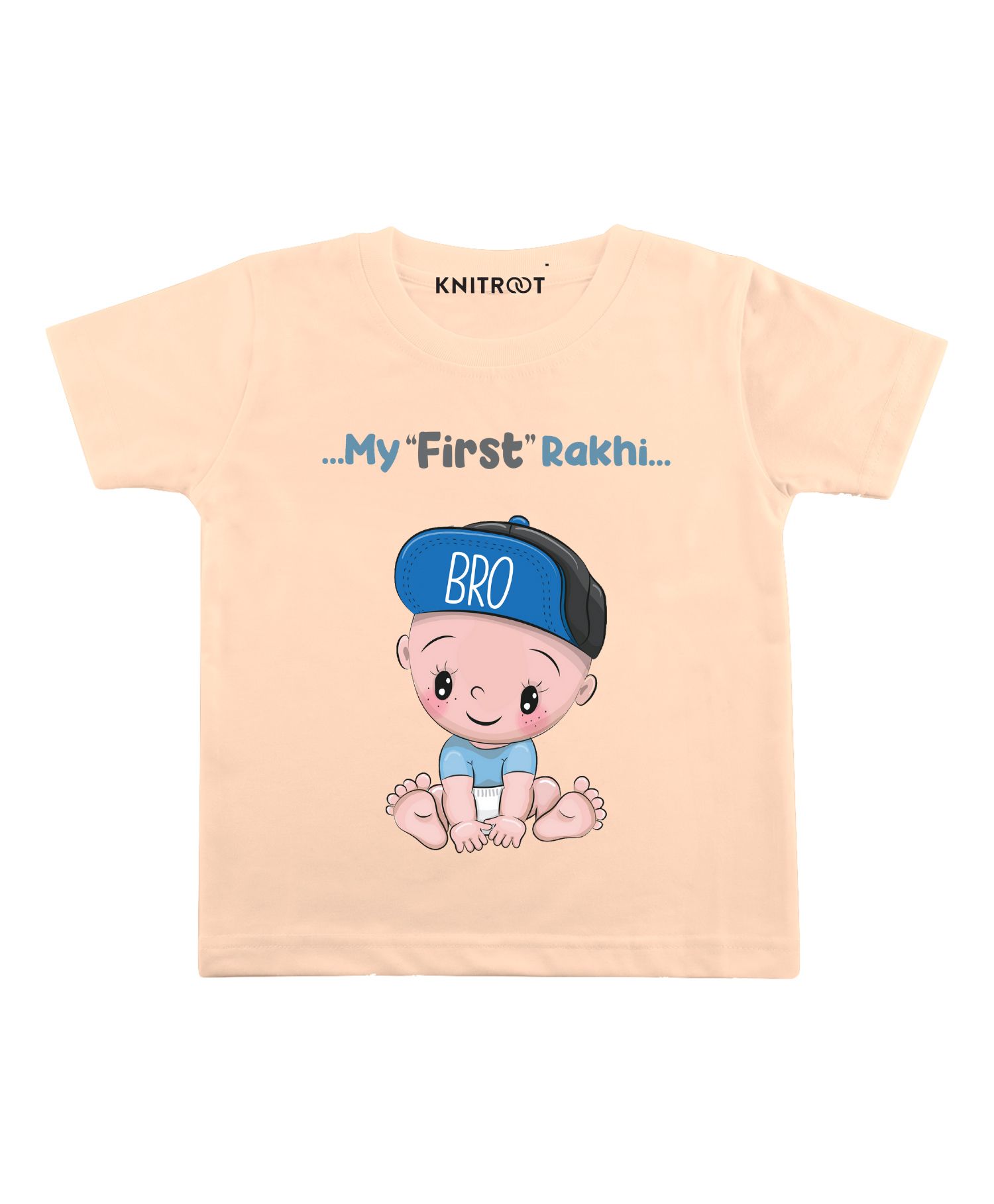 KNITROOT Half Sleeves My First Rakhi Print Tee - Peach-picture-31