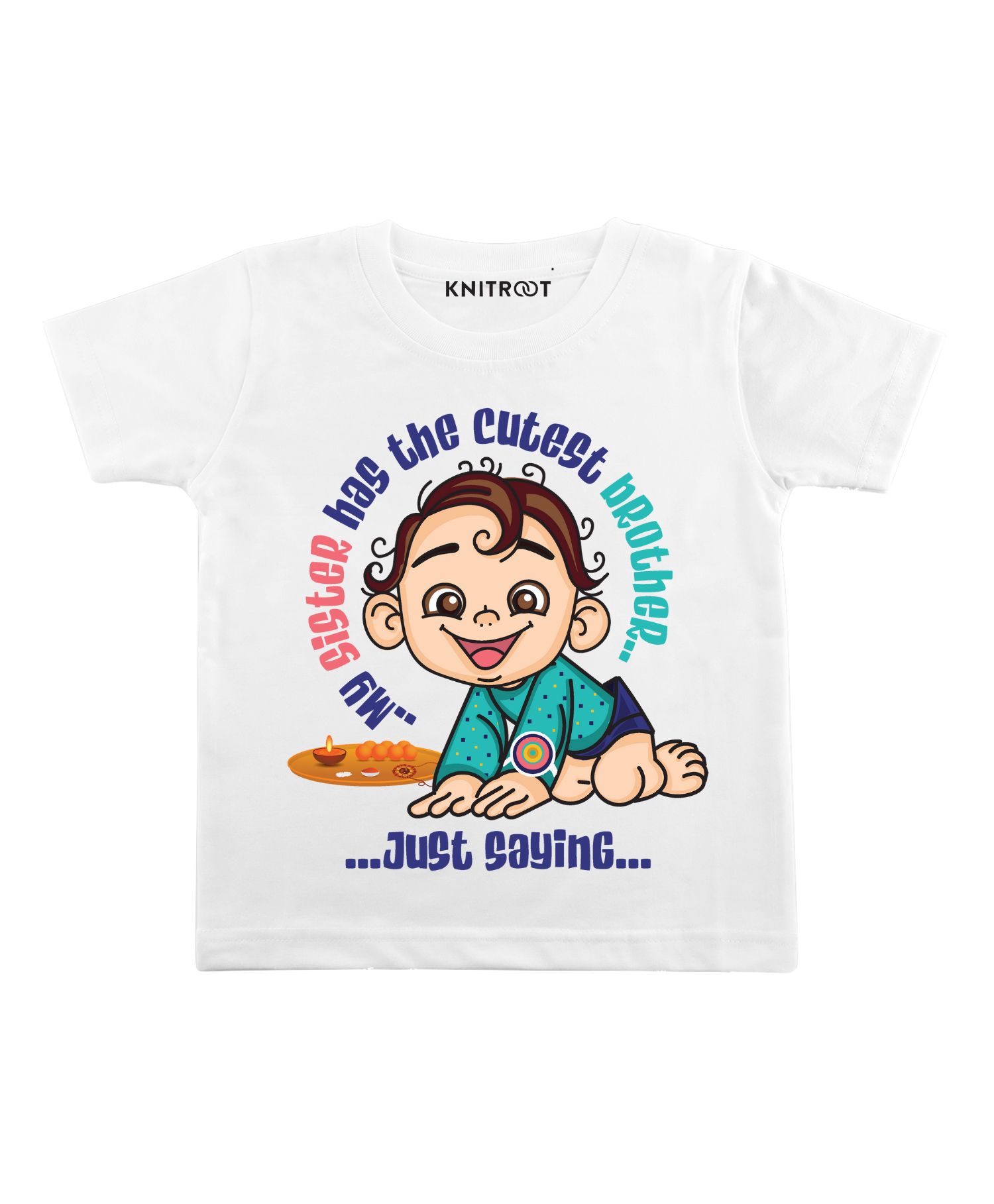 KNITROOT Half Sleeves Cutest Brother Print Tee - White-picture-13