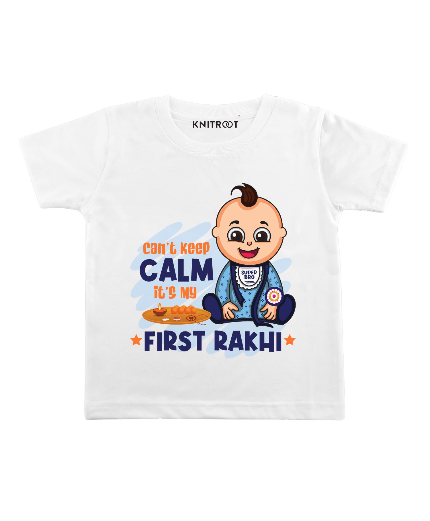 KNITROOT Half Sleeves Calm My First Rakhi Print Tee - White-picture-23