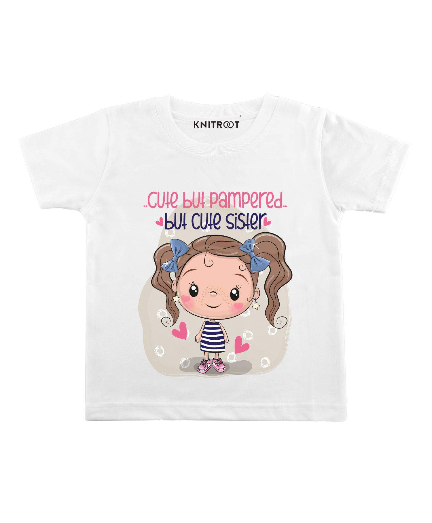 KNITROOT Half Sleeves Cute Sister Printed Tee - White-image-35
