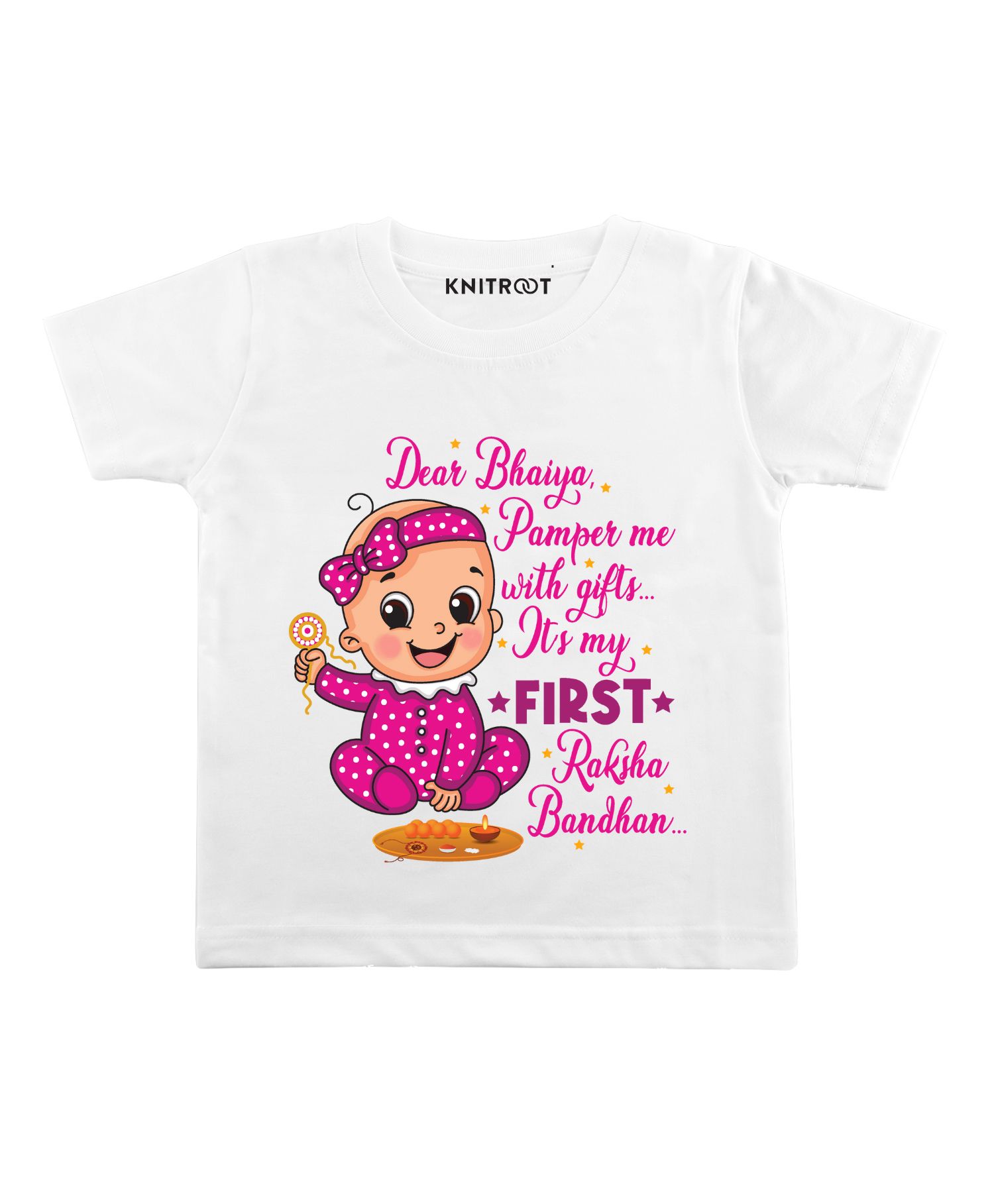 KNITROOT Half Sleeves First Raksha Bandhan Print Tee  - Whitee-picture-16