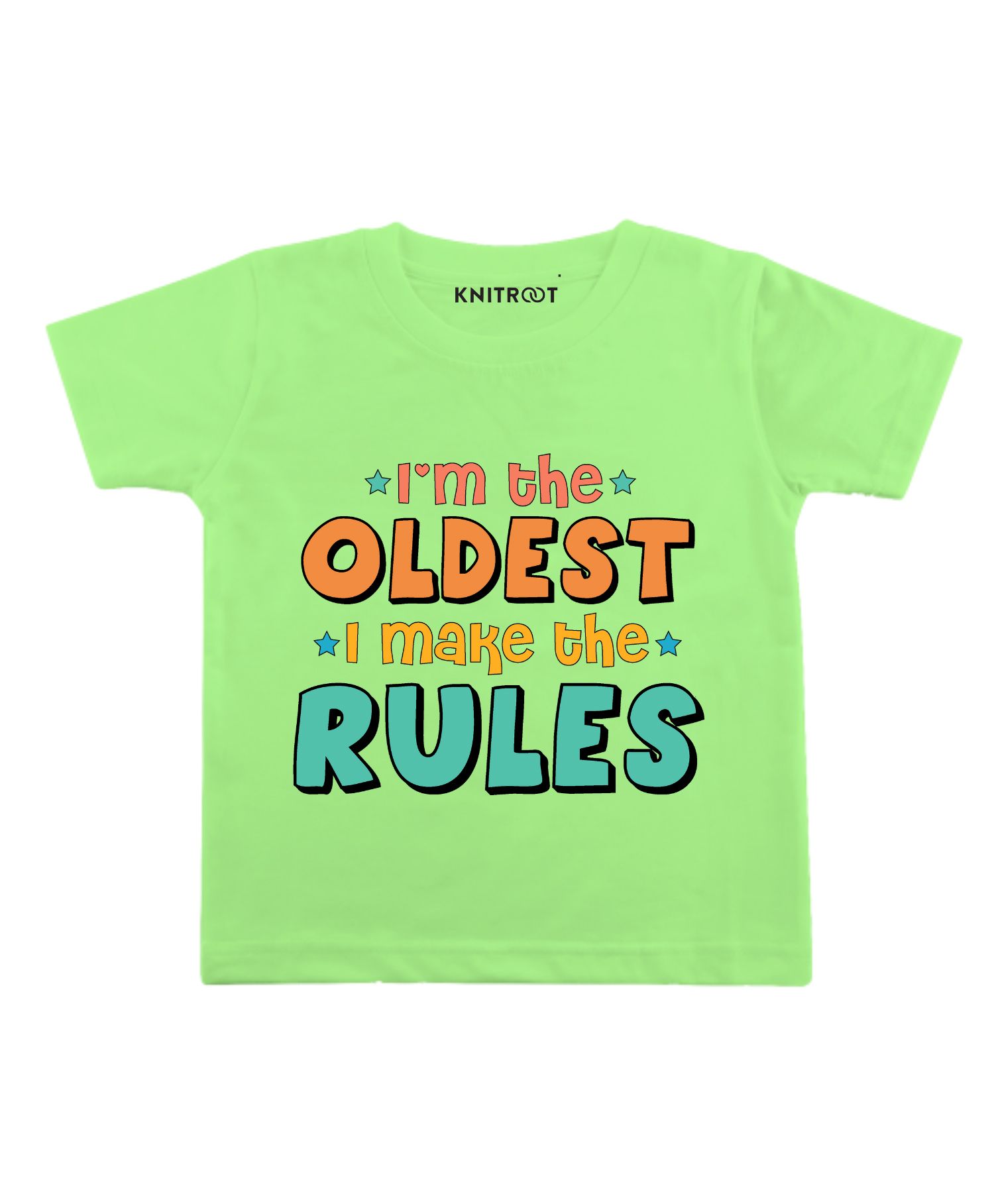 KNITROOT Half Sleeves Oldest Makes The Rules Printed Tee - Light Green-image-43