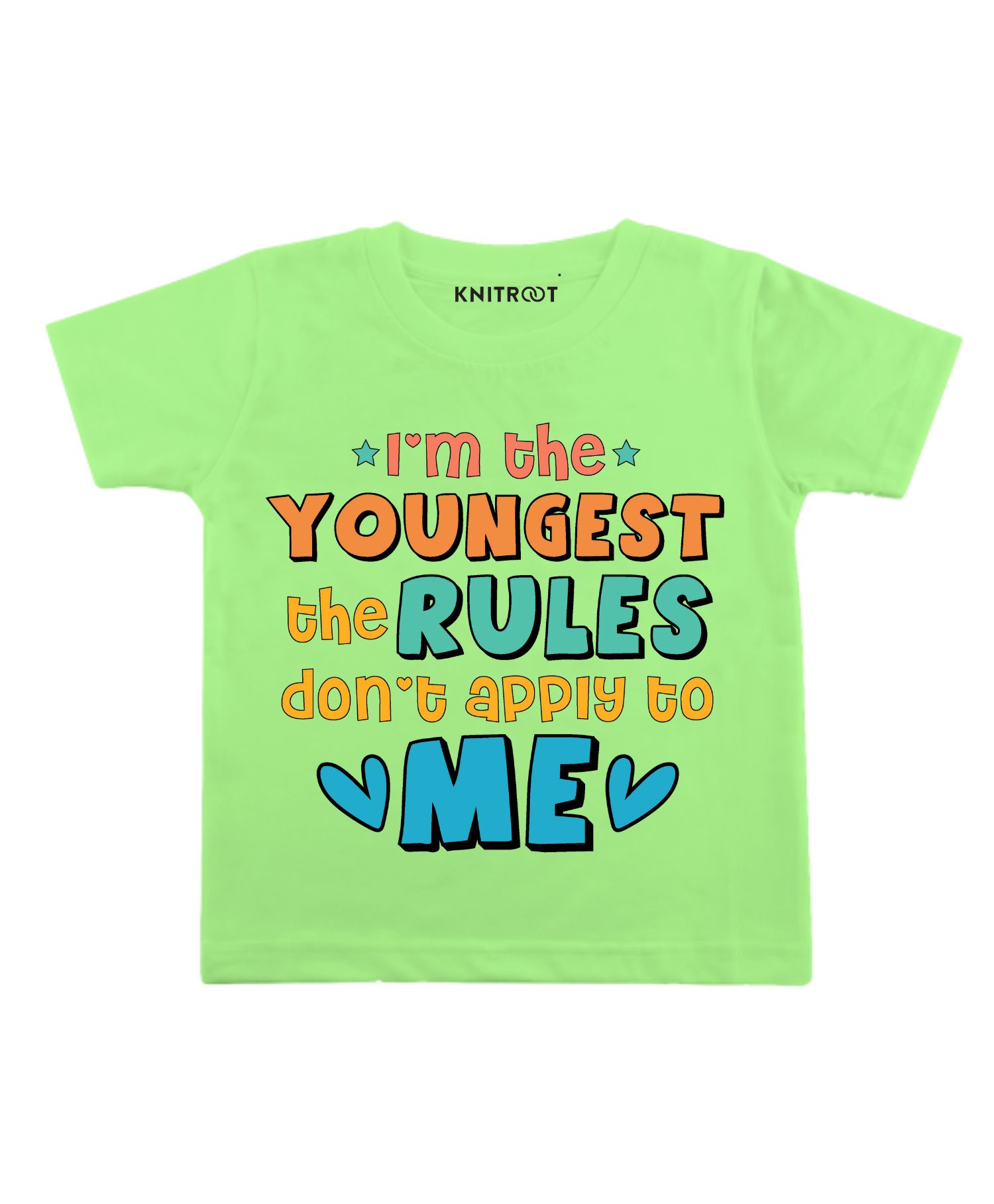 KNITROOT Half Sleeves Rules Don't Apply To Youngest Printed Tee - Green-image-32