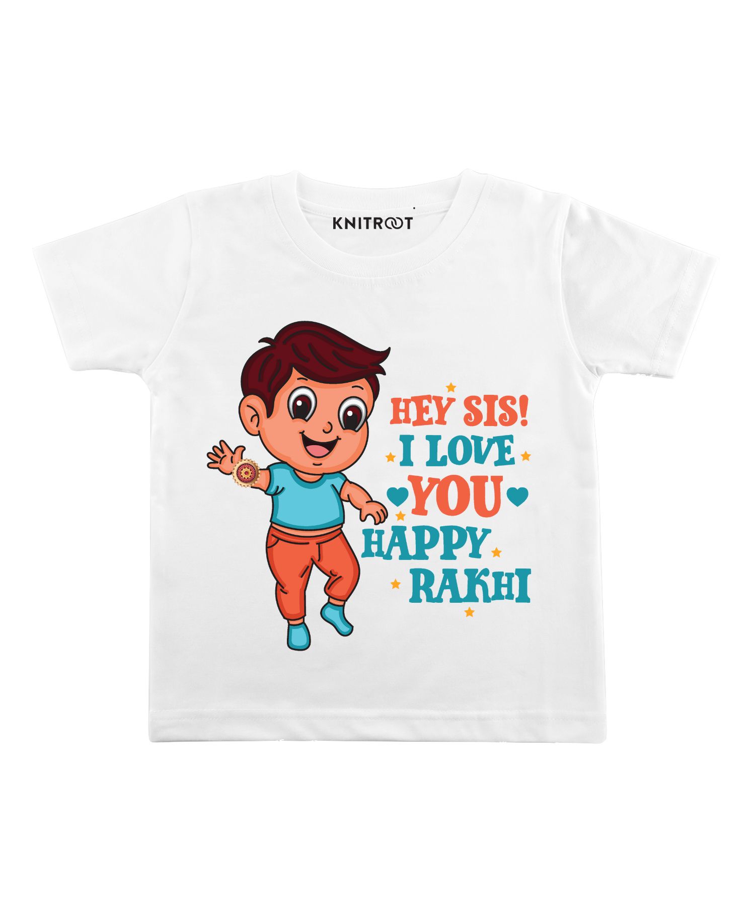 KNITROOT Half Sleeves Happy Rakhi Printed Tee - White-image-28
