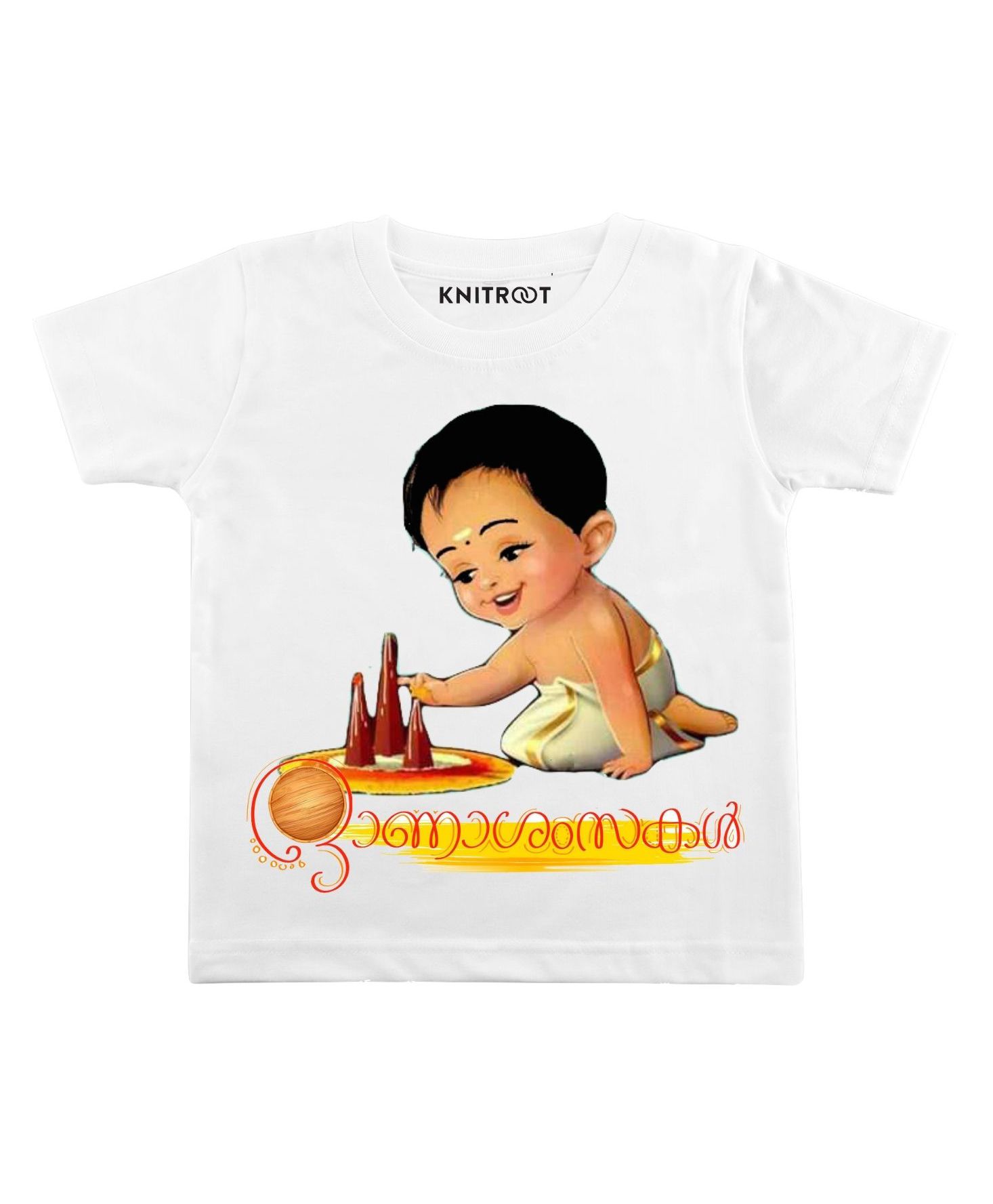 KNITROOT Onam Baby Design Print Half Sleeves Tee - White-image-24