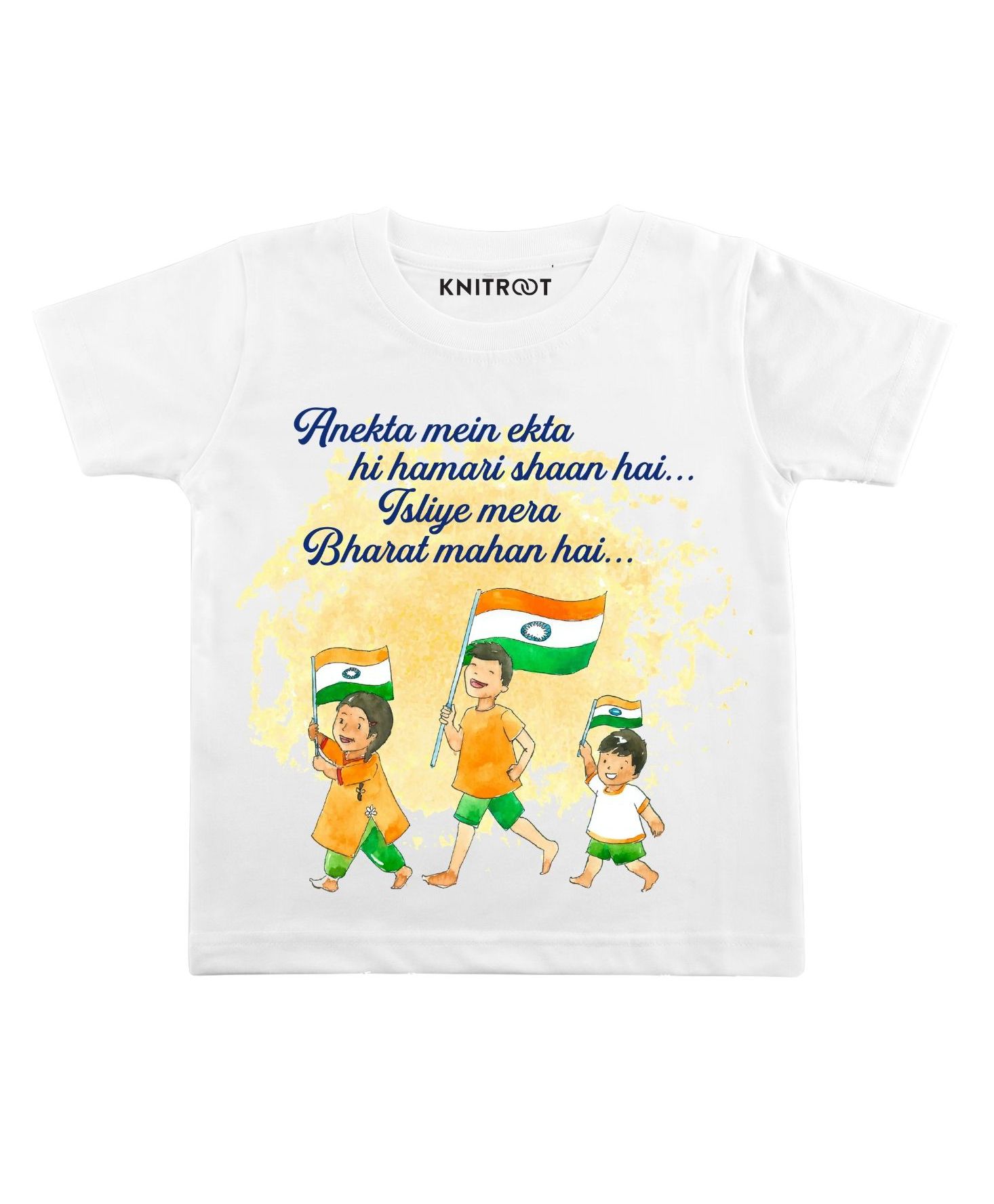 KNITROOT Half Sleeves Anekta Me Ekta Print Tee - White-image-31