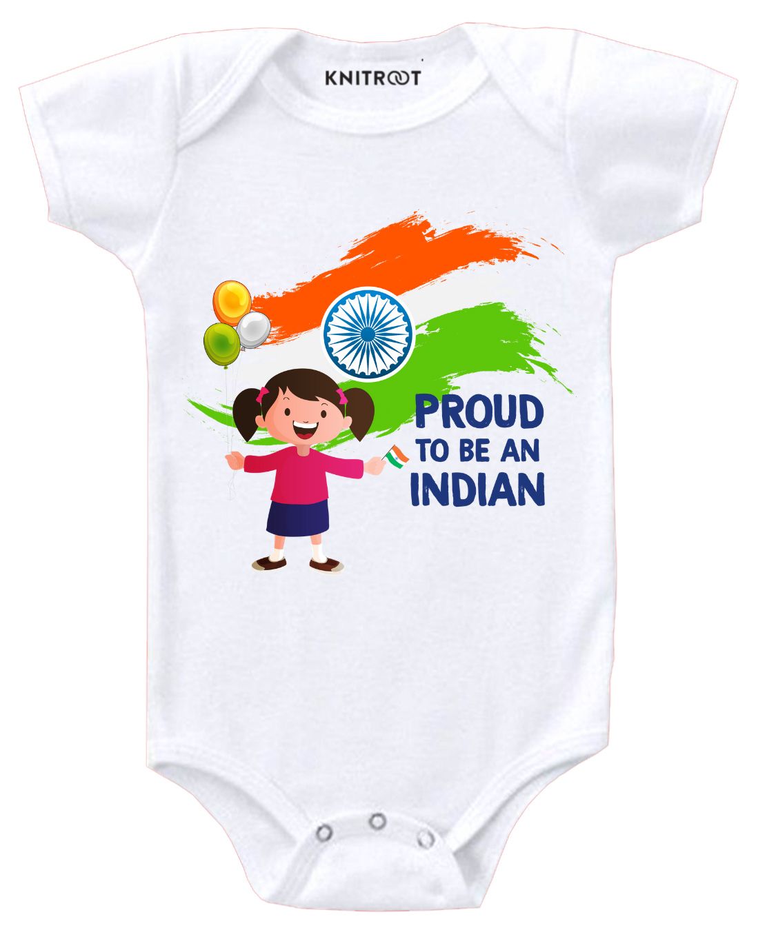 KNITROOT Girl Proud Indian Print Short Sleeves Onesie - White-picture-11