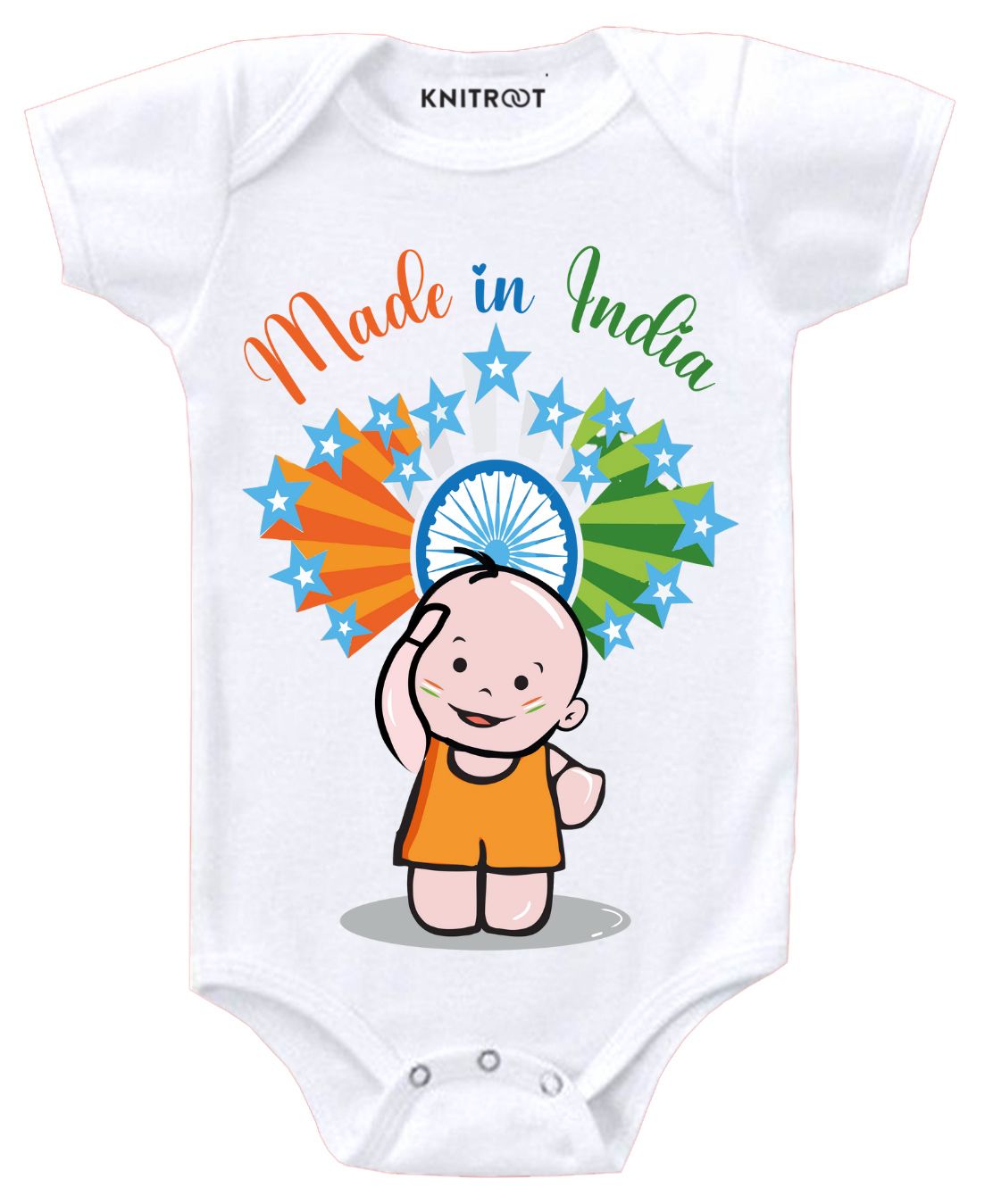 KNITROOT Made In India Print Short Sleeves Onesie - White-picture-11