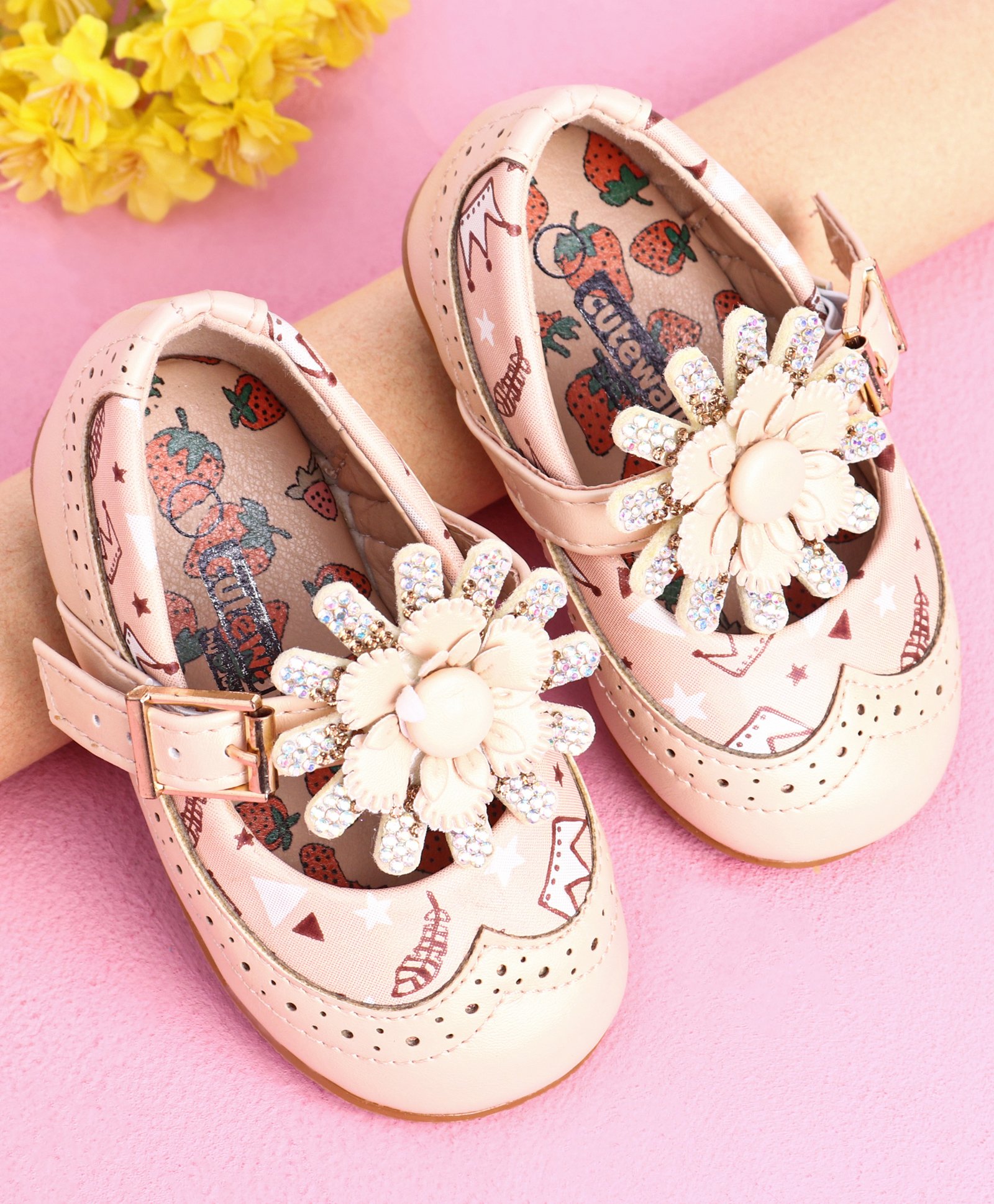 Cute Walk by Babyhug Party Wear Belly Shoes Studded Detailing - Cream-image-33