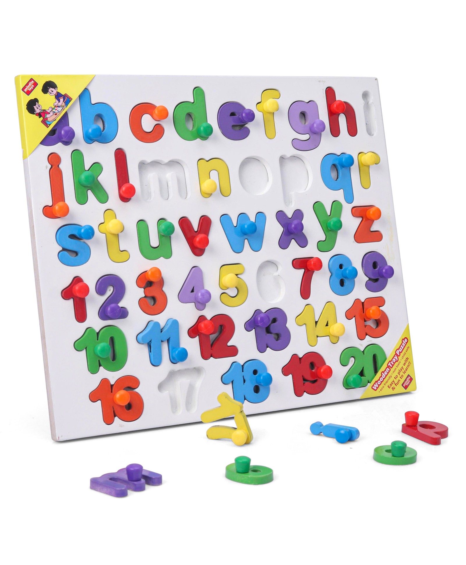 Anindita Wooden English Small Alphabets and Number Knob & Peg Puzzle - Multicolor-image-17