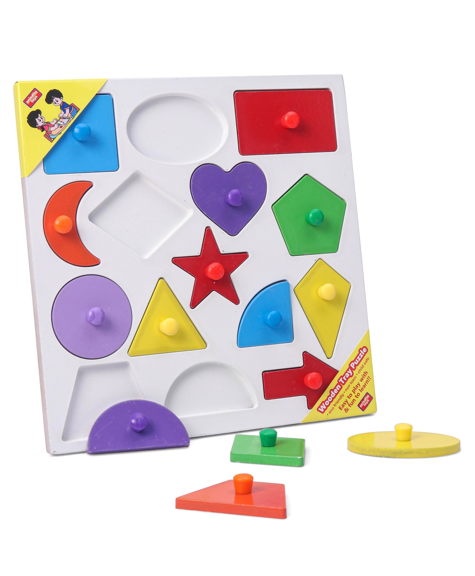 Anindita Toys Shapes Knob & Peg Puzzle Multicolour - 15 Pieces-picture-21