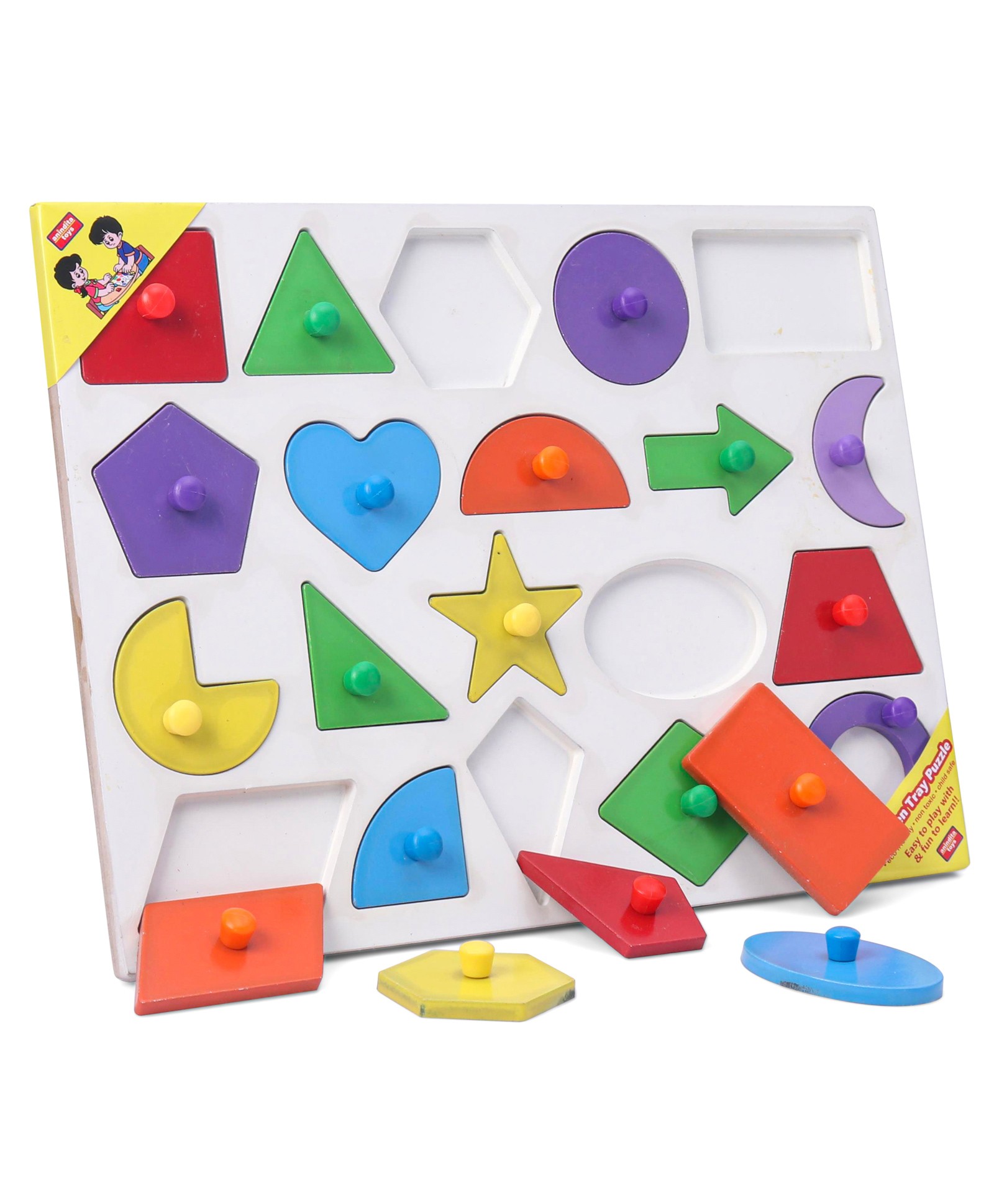 Anindita Toys Wooden Knob & Peg Puzzle Multicolour - 20 pieces-image-39