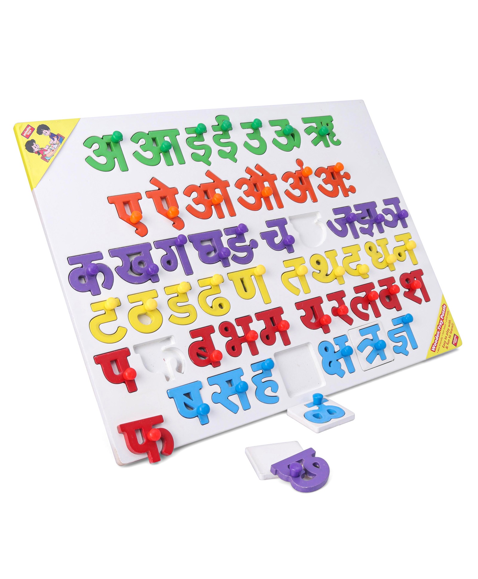 Anindita Toys Wooden Hindi/ Marathi Vowels Knob and Peg Puzzle Multicolor  - 51 Pieces-picture-23