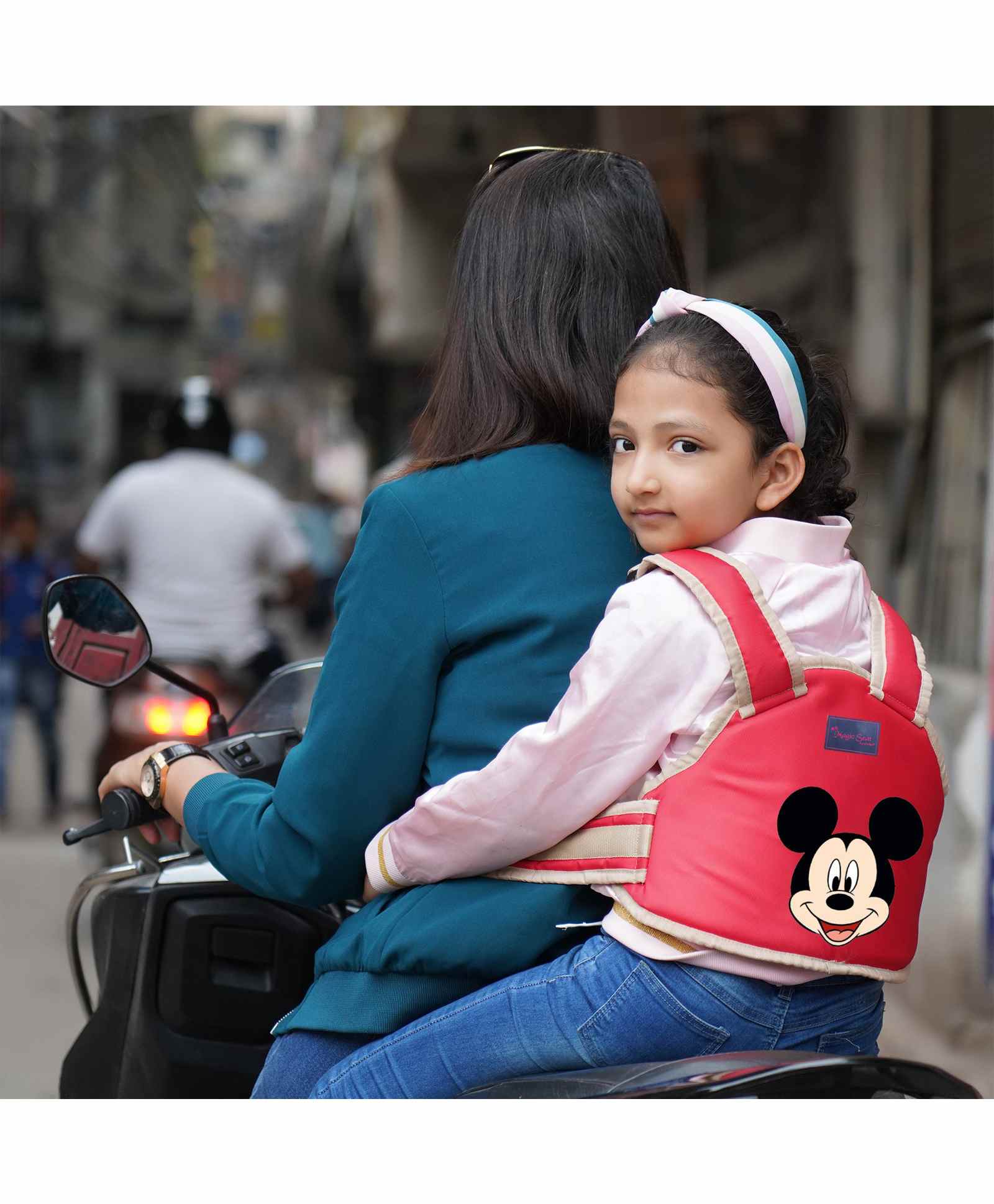 Magic Seat Two Wheeler Carrier Protection Mickey Mouse Print - Red-image-3