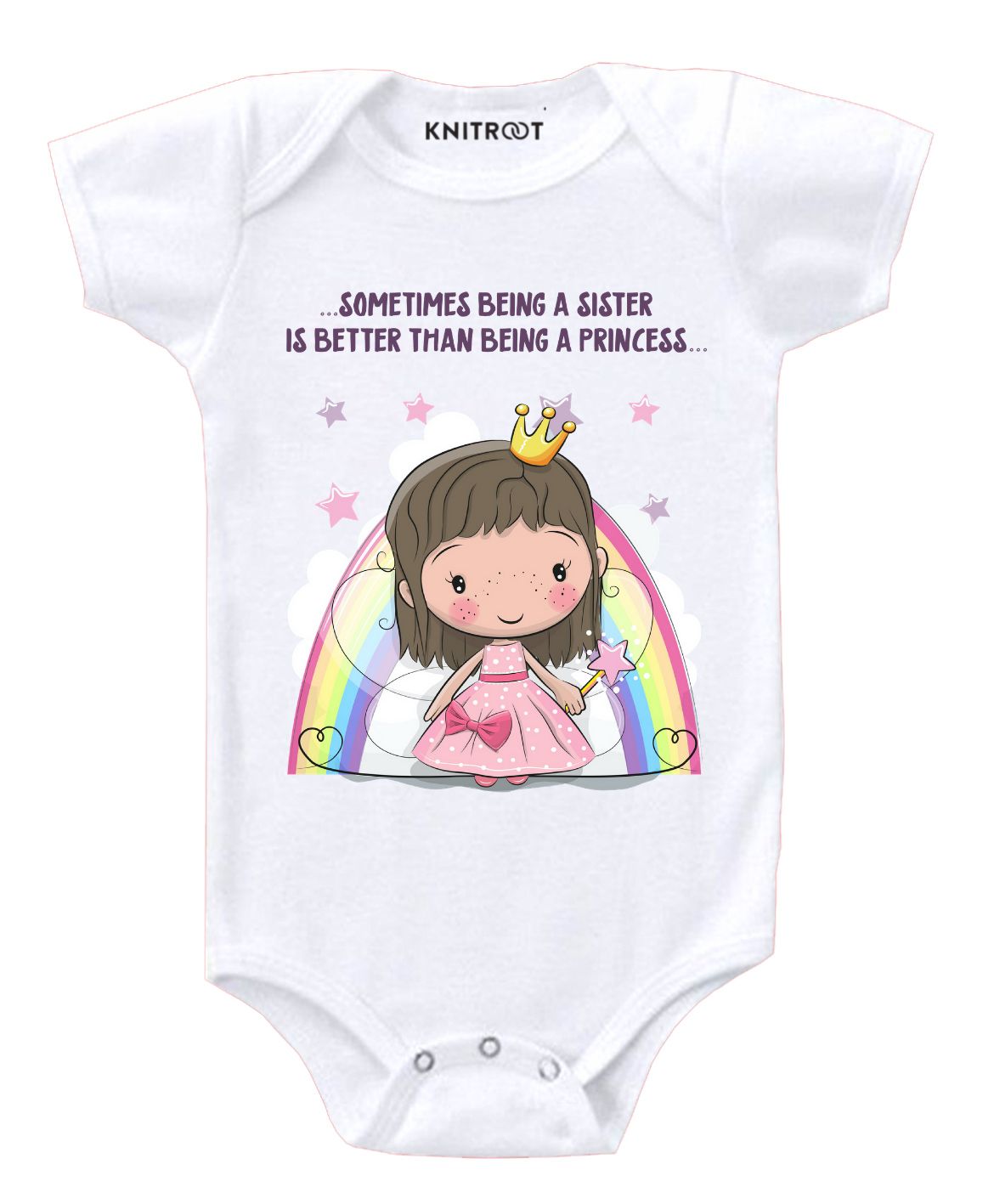 KNITROOT Half Sleeves Princess Print Onesie - White-picture-20