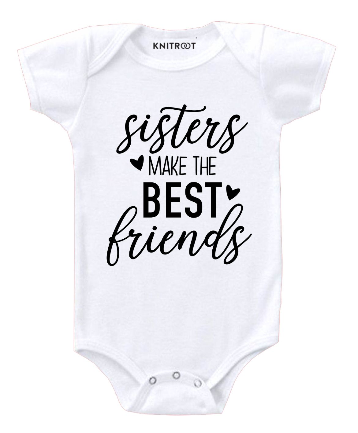 KNITROOT Half Sleeves Sisters Best Friends Print Onesie - White-image-2