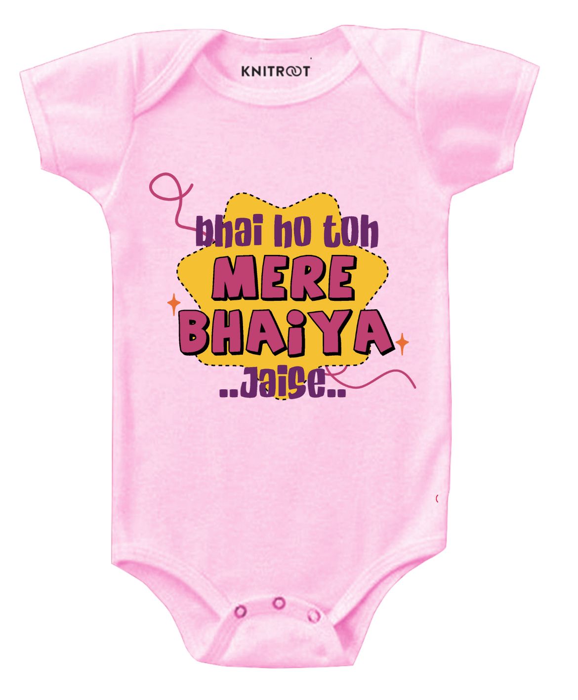 KNITROOT Mere Bhaiya Jaise Print Half Sleeves Onesie - Pink-picture-22