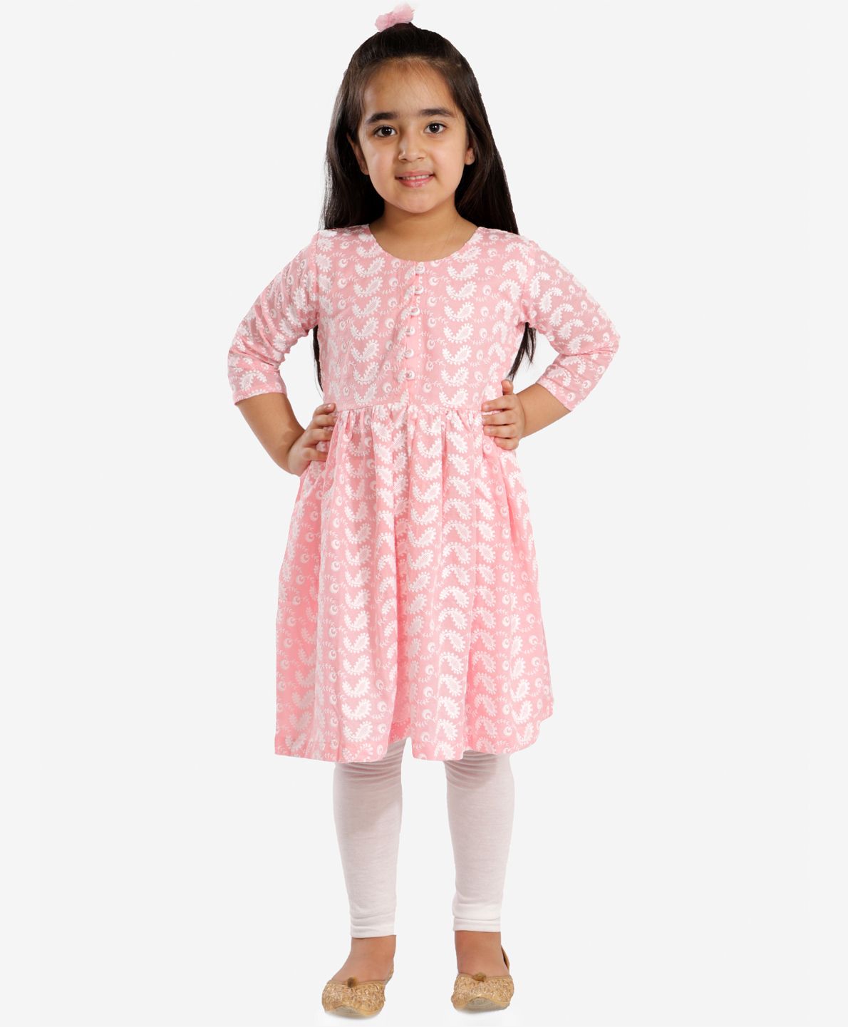 Vastramay Full Sleeves Pasiley Embroidery Kurta With Leggings - Pink And White-image-43
