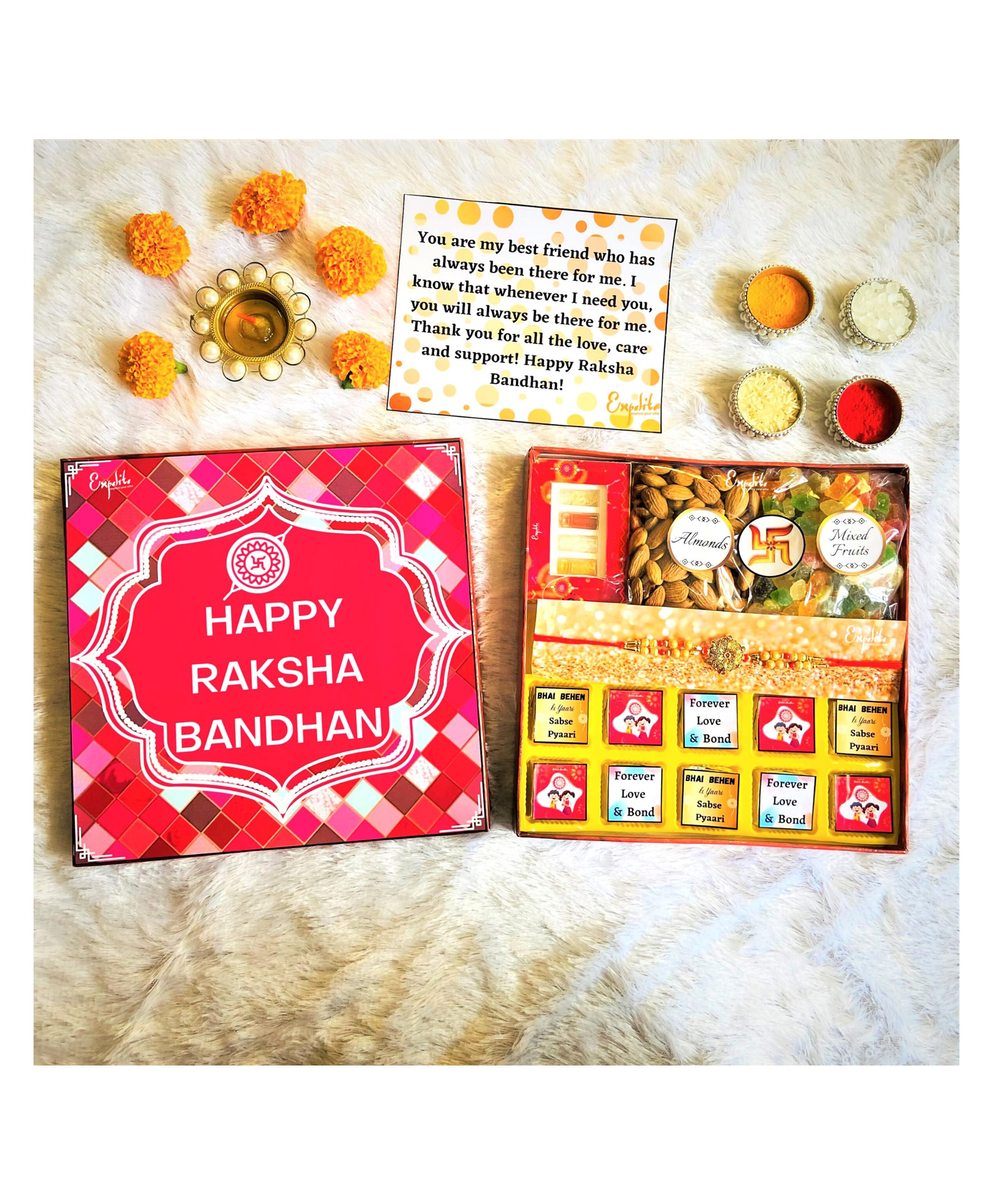 Expelite Premium Rakhi Gift Pack with Dry Fruits and Chocolates - Multicolor-image-39
