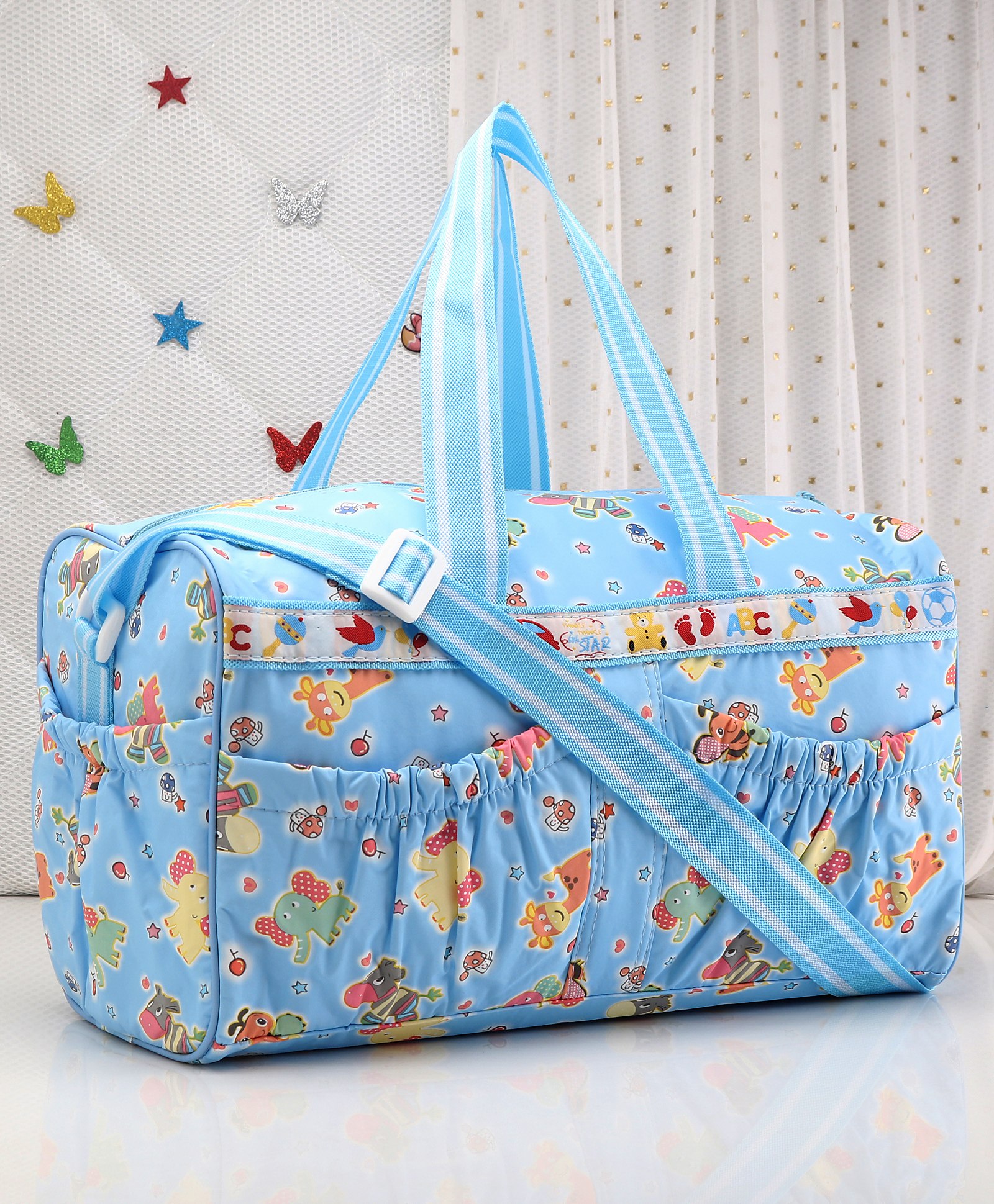 fab n funky Multipurpose Diaper Bag - Light Blue (Print May Vary)-picture-22