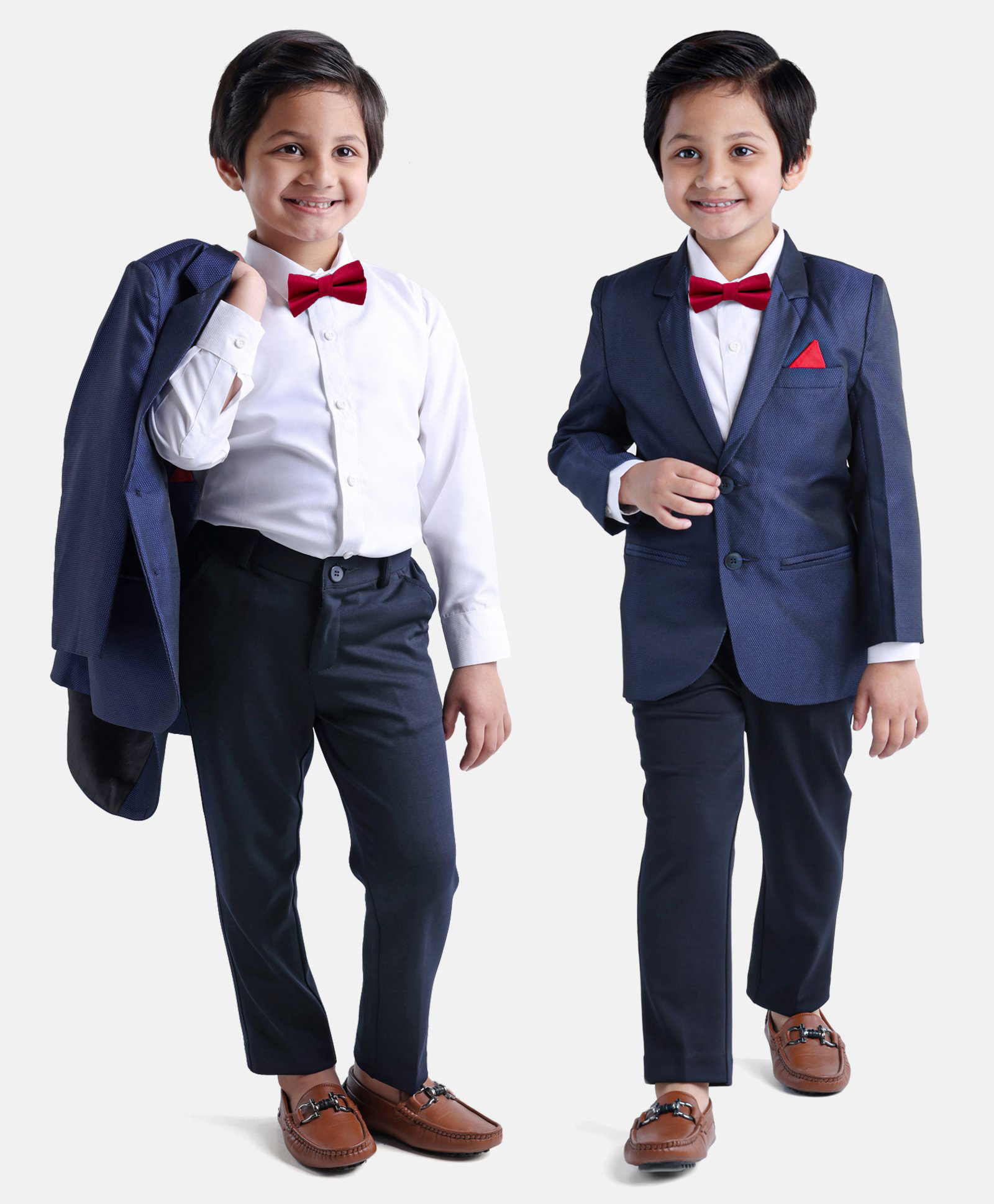 Babyhug Full Sleeves 3 Piece Party Suit with Bow - Navy-image-30