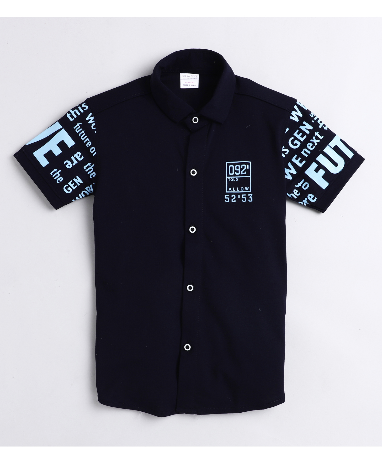 Polka Tots Half Sleeves Text Printed Shirt - Navy Blue-picture-22