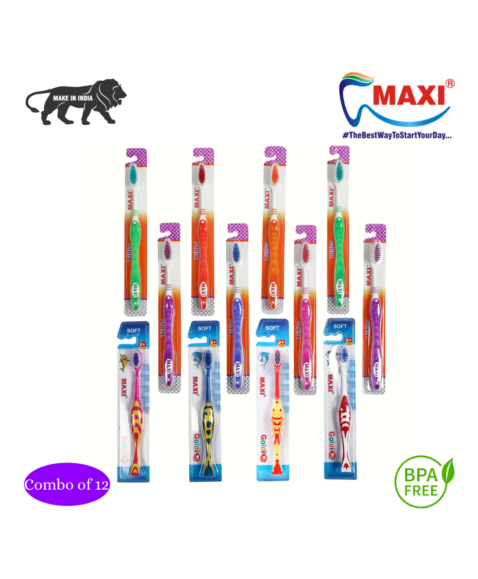 MAXI Mommy & Baby Toothbrush Combo Pack Of 12 - Multicolor-image-49