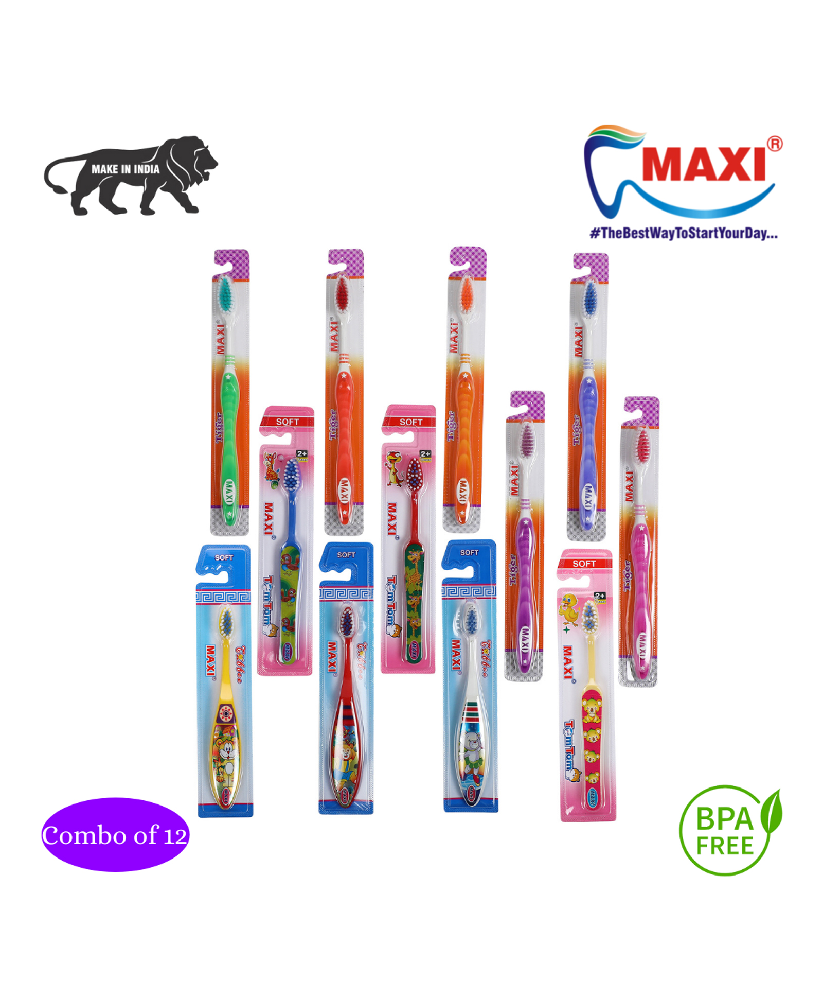 MAXI Mommy & Baby Toothbrush Combo Pack Of 12 - Multicolor-image-26