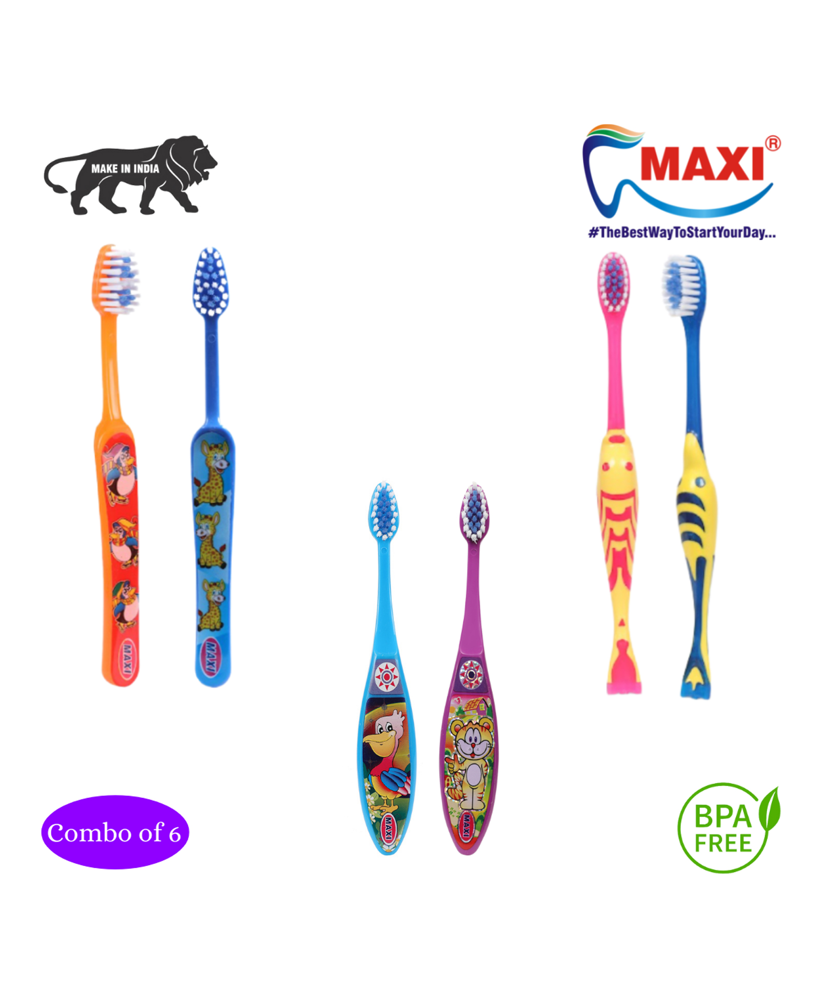 MAXI Junior Toothbrush Combo Pack Of 6 - Multicolor-image-16