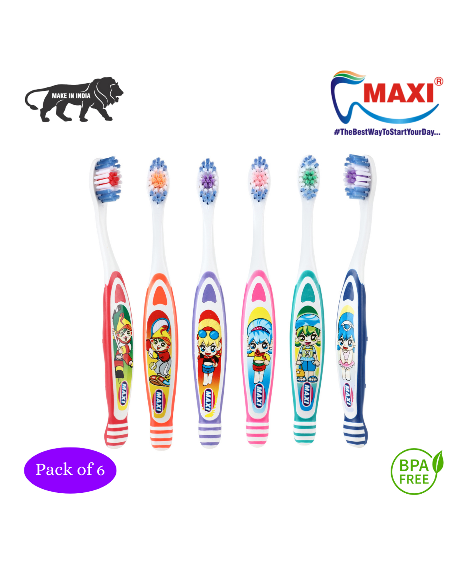 MAXI Bunty Bubli Junior Toothbrush Pack Of 6 - Multicolor-image-48