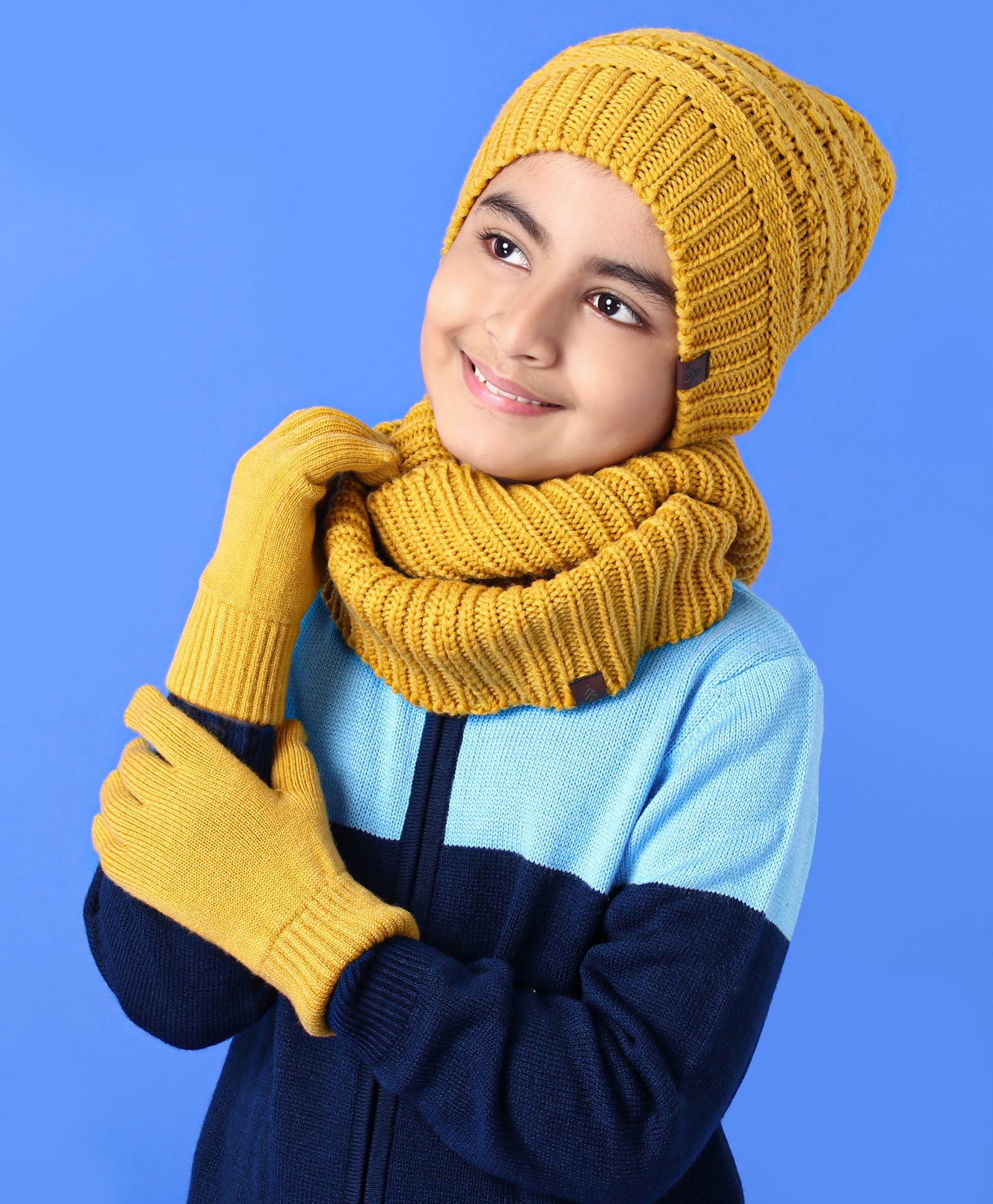 Pine Kids Woollen Cap & Set With Muffler Yellow - 14.5 cm-image-36