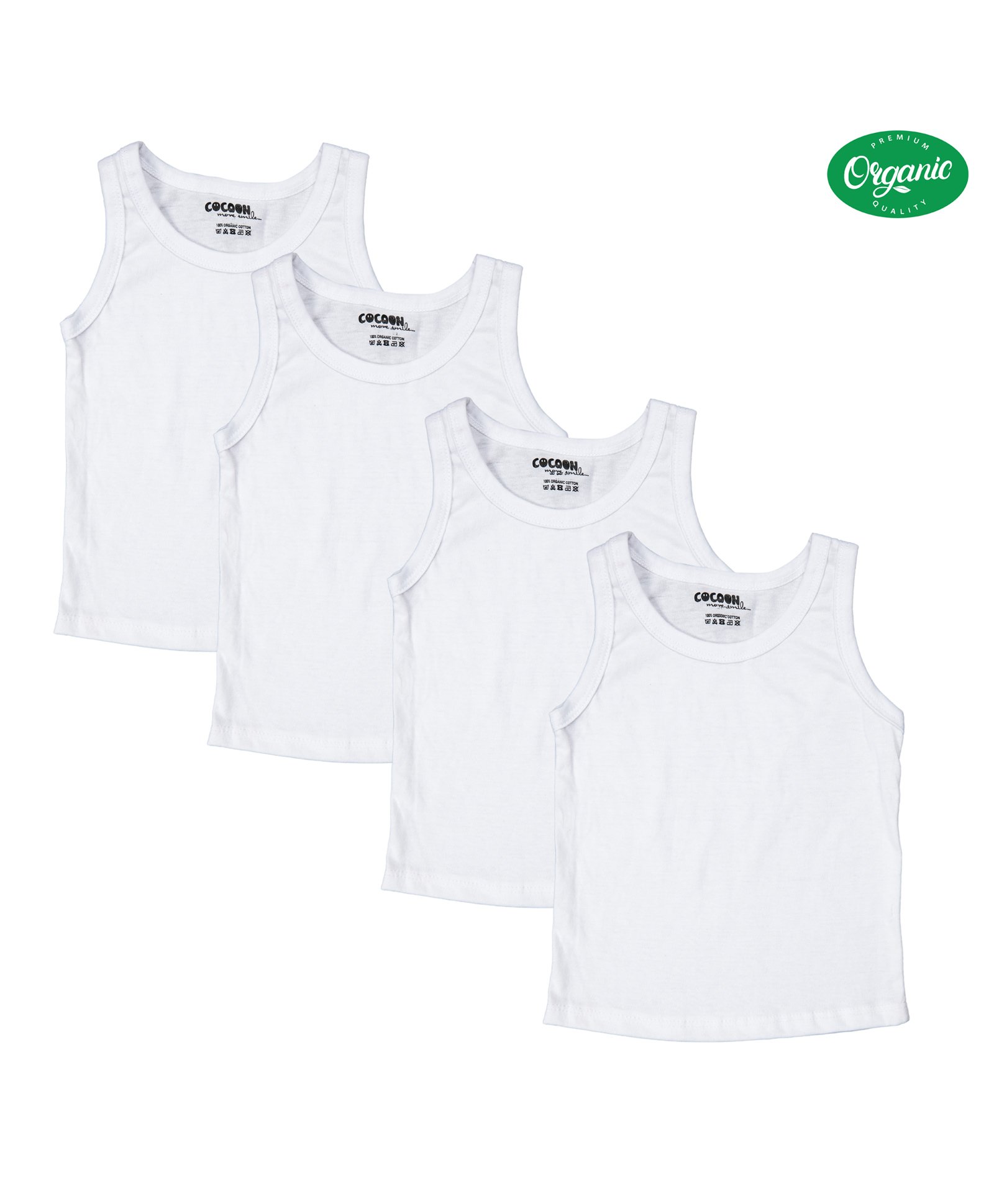 COCOON ORGANICS 100% Organic Cotton Solid Vest Pack Of 4  - White-image-4