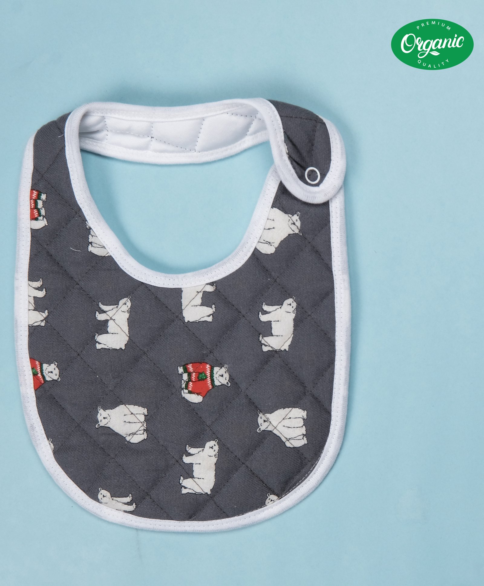 COCOON ORGANICS 100% Cotton Bear Print Premium Quilted Bib - Black-image-32