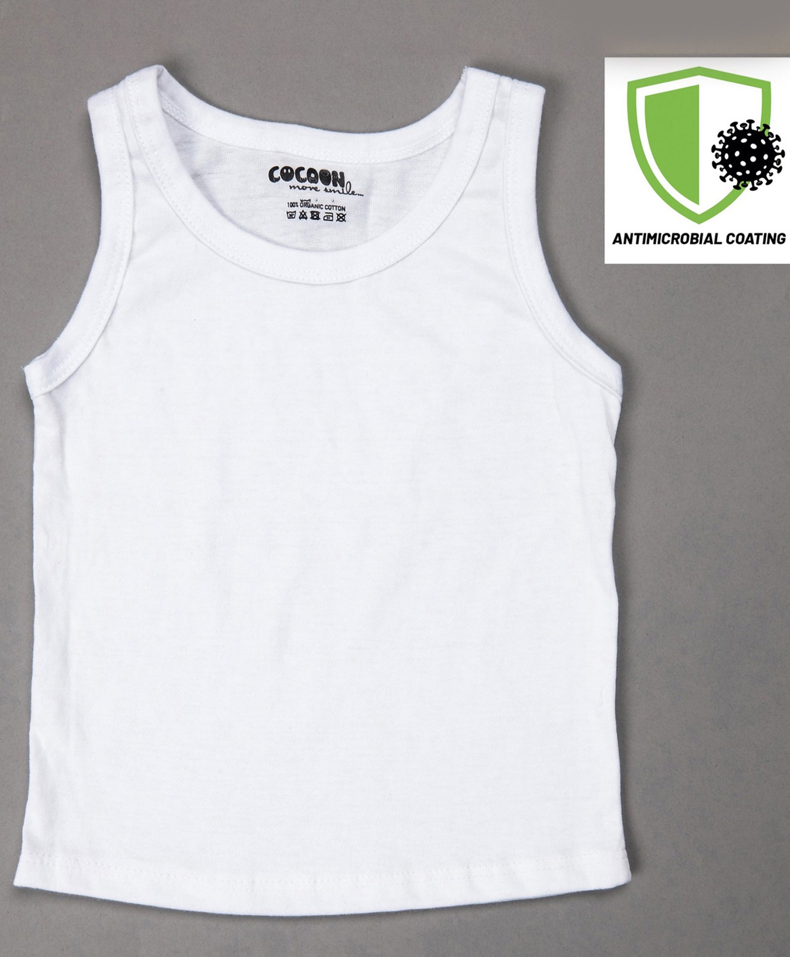 COCOON ORGANICS 100% Cotton Sleeveless Solid Vest - White-image-3