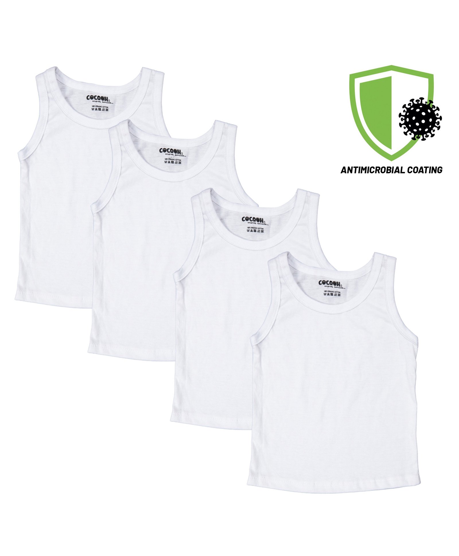 COCOON ORGANICS 100% Cotton Sleeveless Solid Vest Pack Of 4 - White-image-2