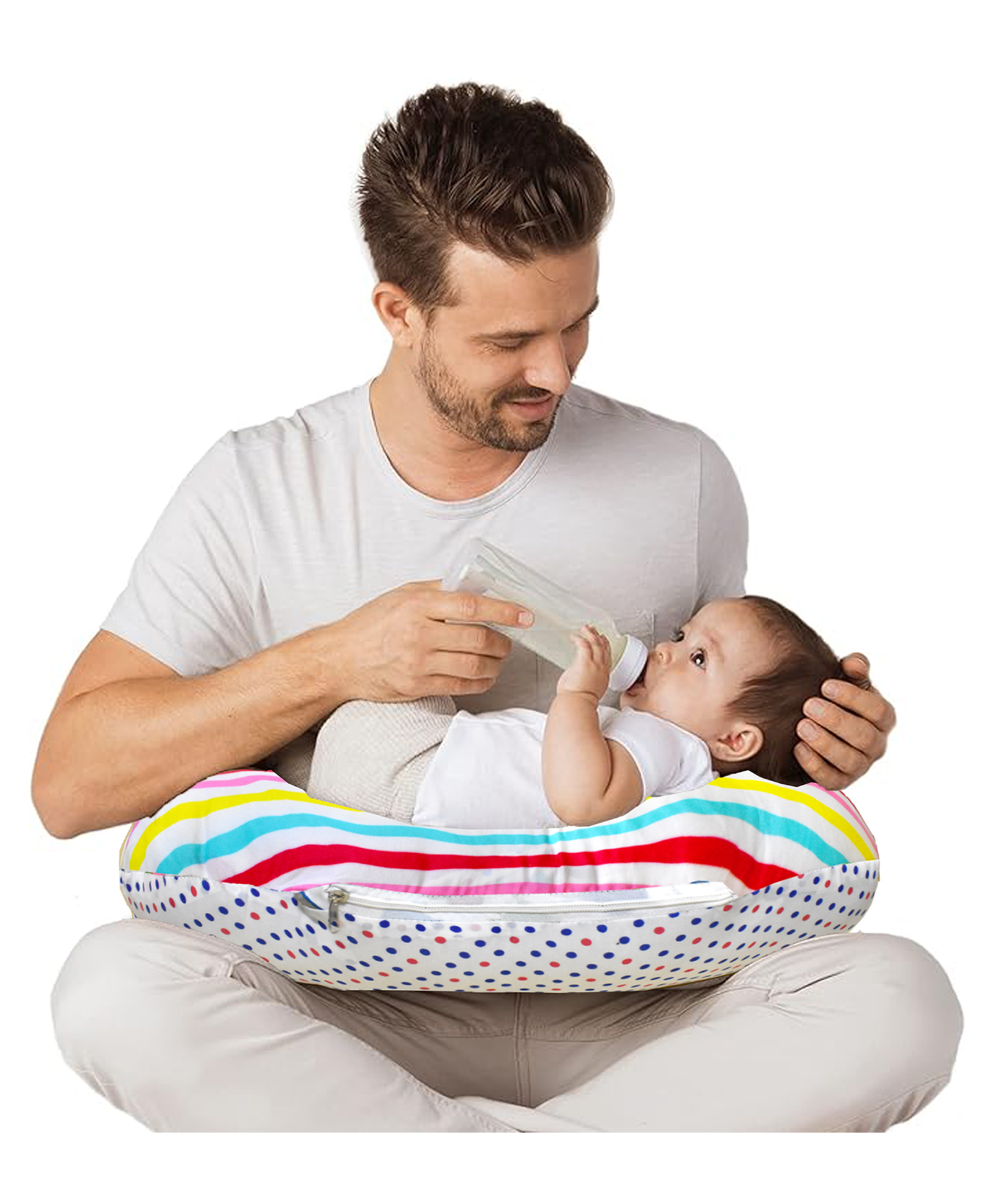Vparents Mite Multipurpose Baby Feeding Nursing Cum Maternity Pillow For New Born - Stripes-image-44