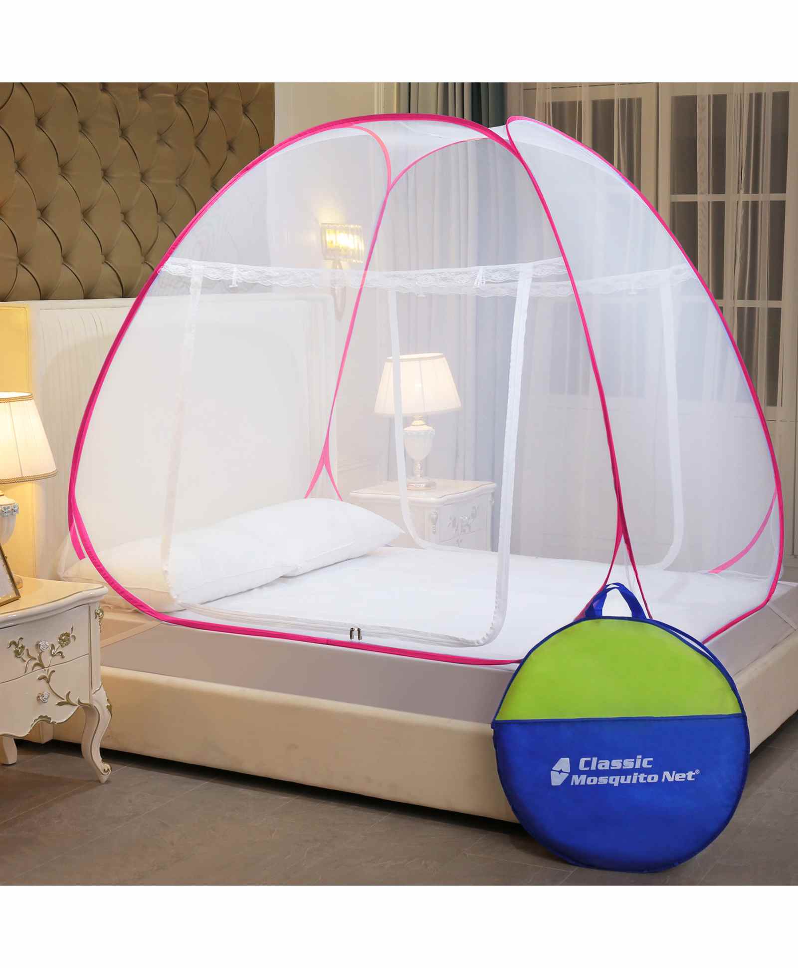 Classic Mosquito Net Polyester Foldable Queen Bed Size Mosquito Net - Pink-image-33