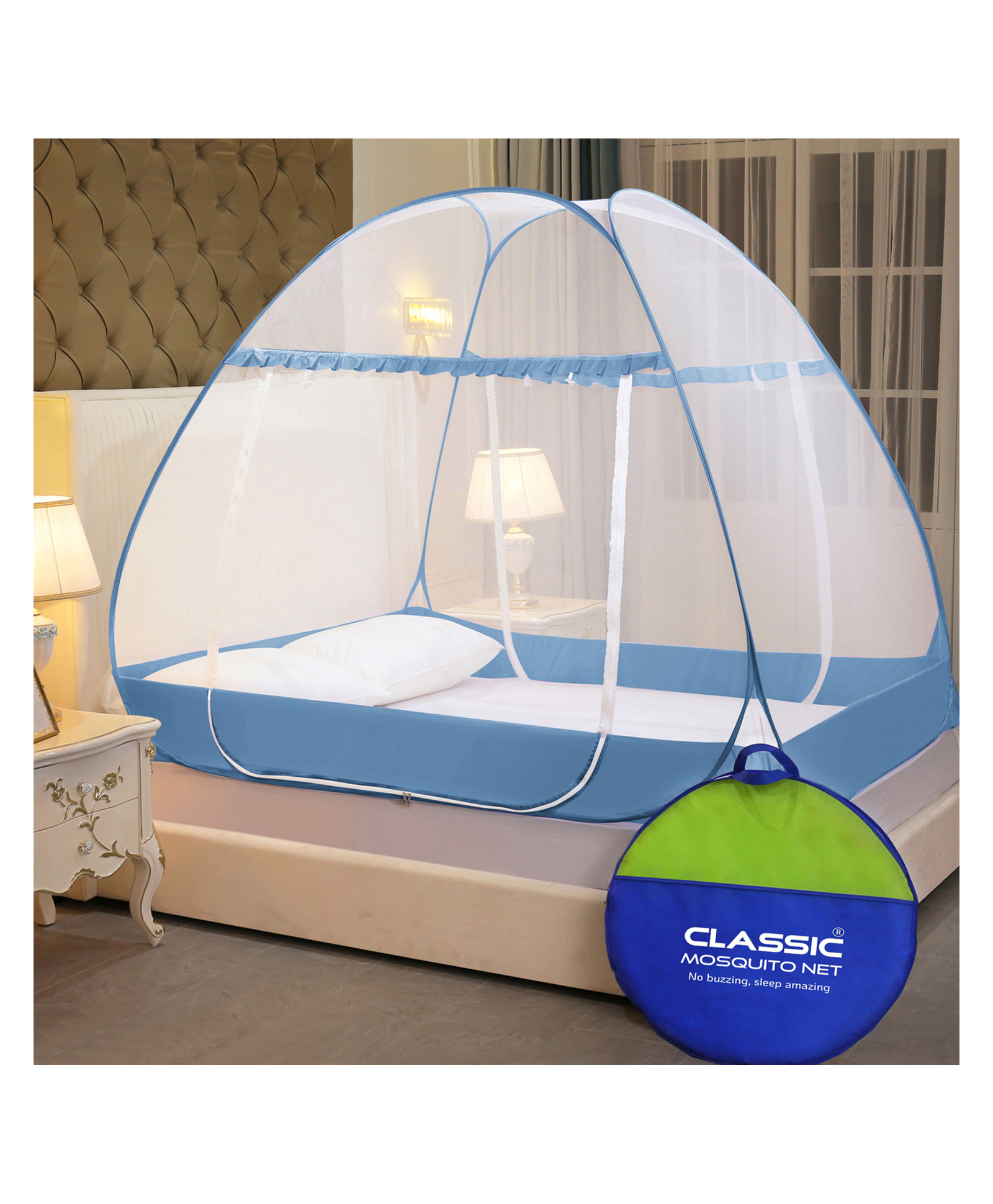 Classic Mosquito Net Foldable Double Bed Net - Blue-image-41
