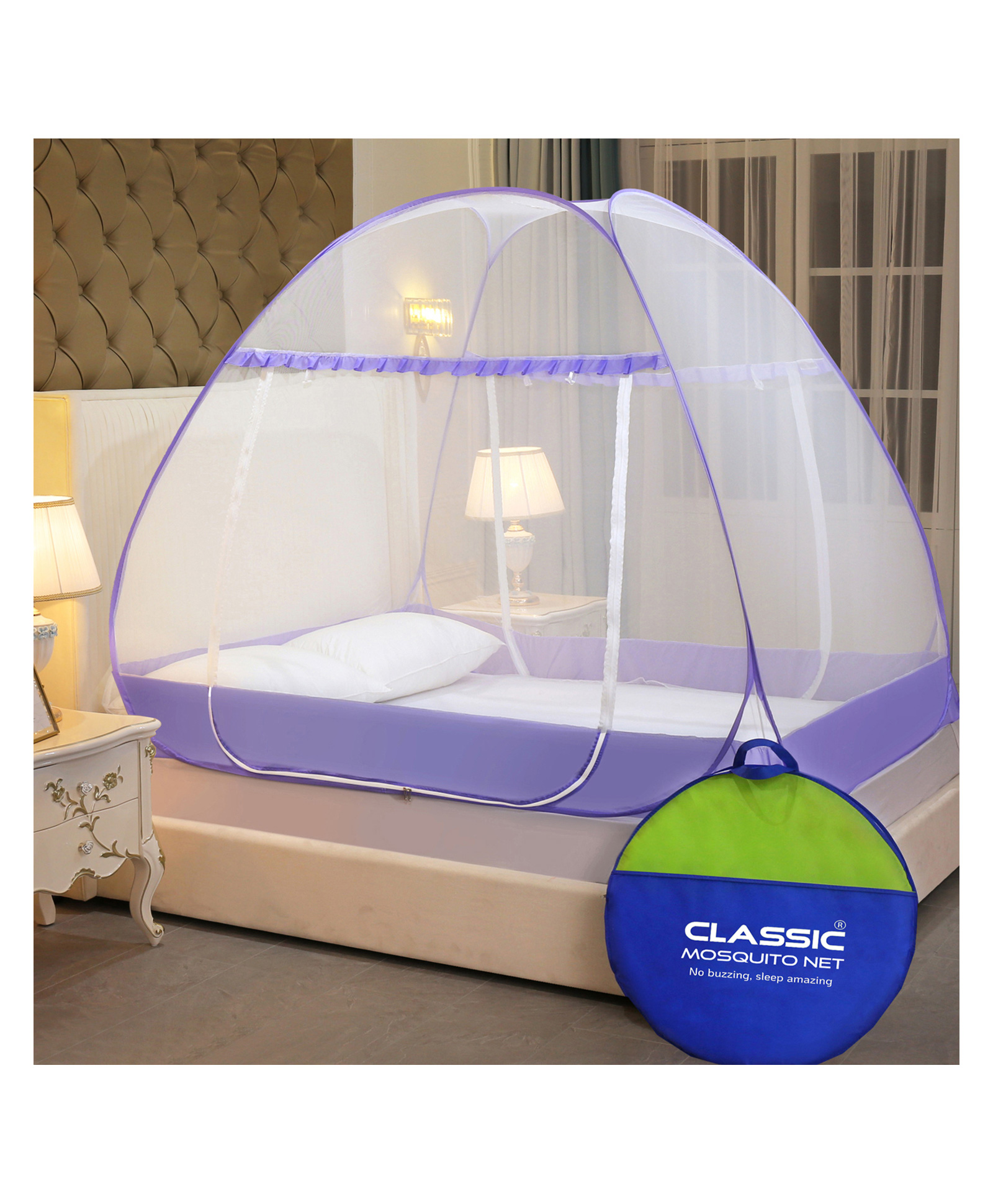 classic mosquito nets Classic Mosquito Net for Double Bed King Size Foldable Premium Machardani - Purple-picture-10