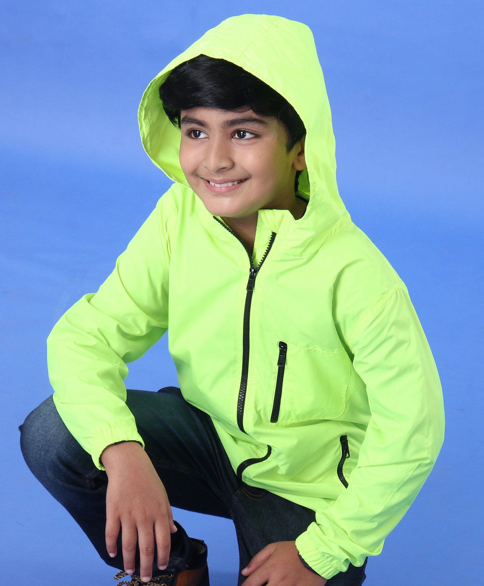 Pine Kids Full Sleeve Jacket with Hoodie Water Repellent Light Winter Solid - Neon Green-image-15