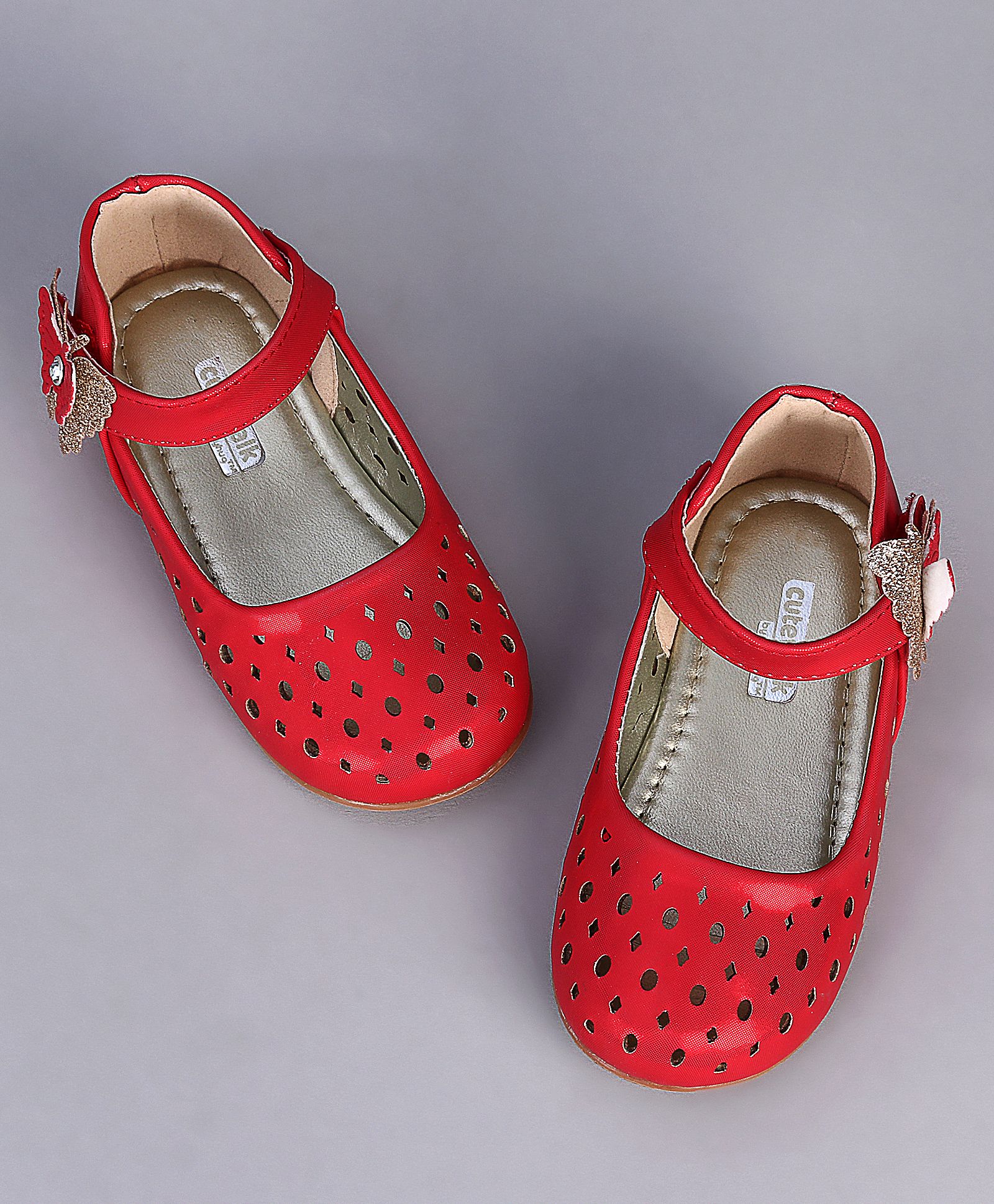 Cute Walk by Babyhug Party Wear Belly Shoes Butterfly Applique - Red-image-32