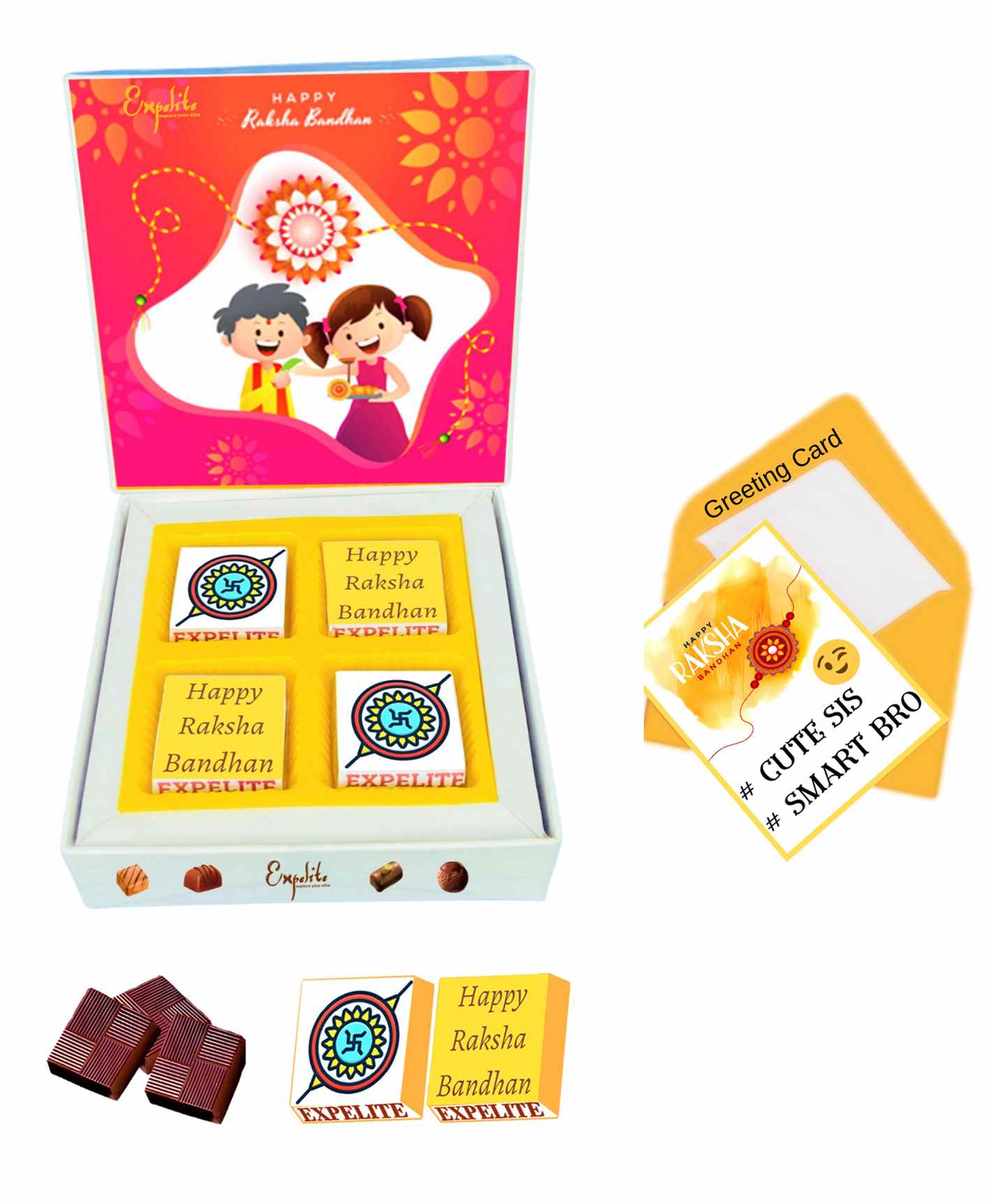 Expelite Chocolate Gift With Greeting Card For Rakhi - Multicolor-image-2
