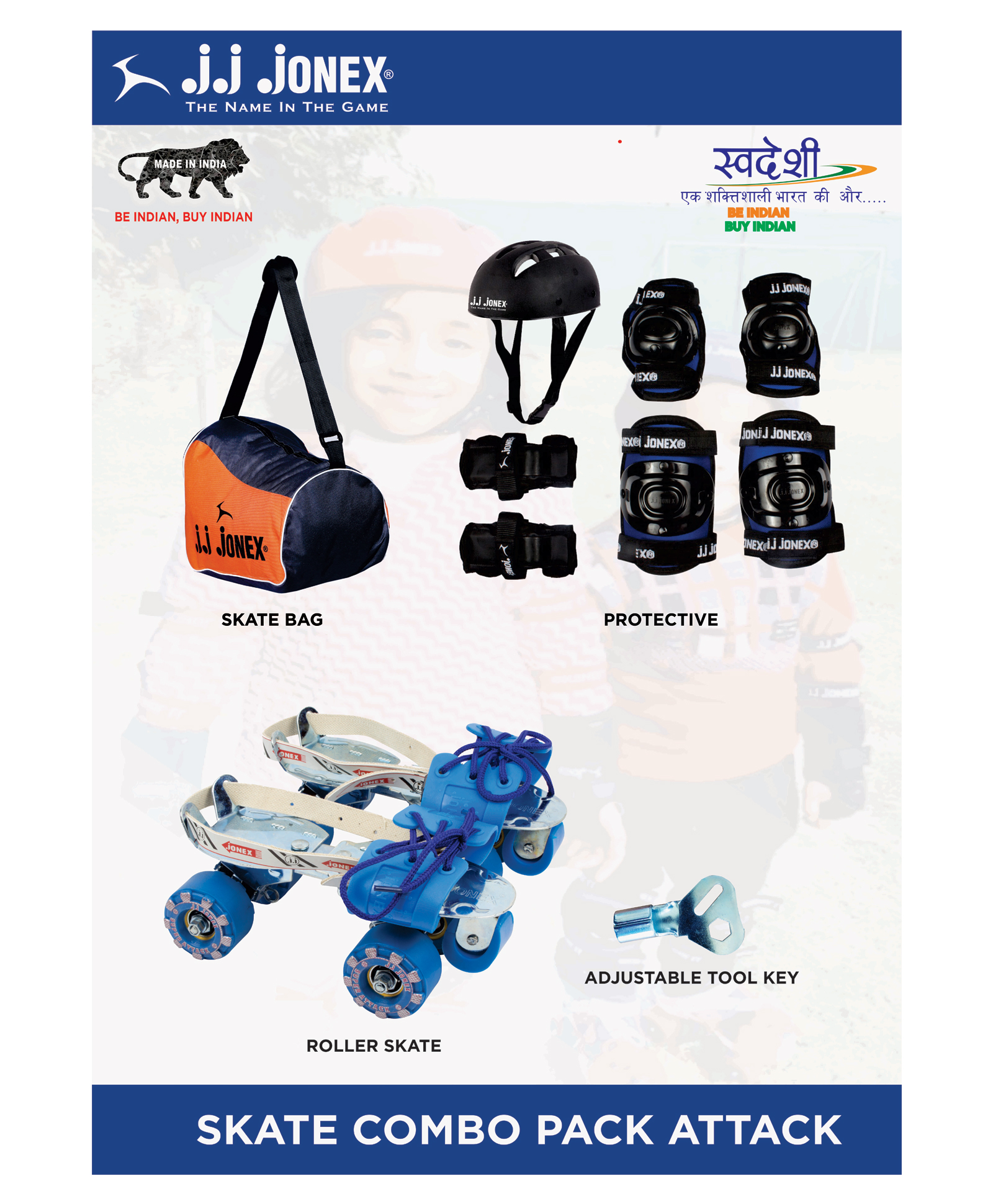 JJ Jonex Attack Skating Protection Kit Medium Size Combo - Black/Blue-picture-26