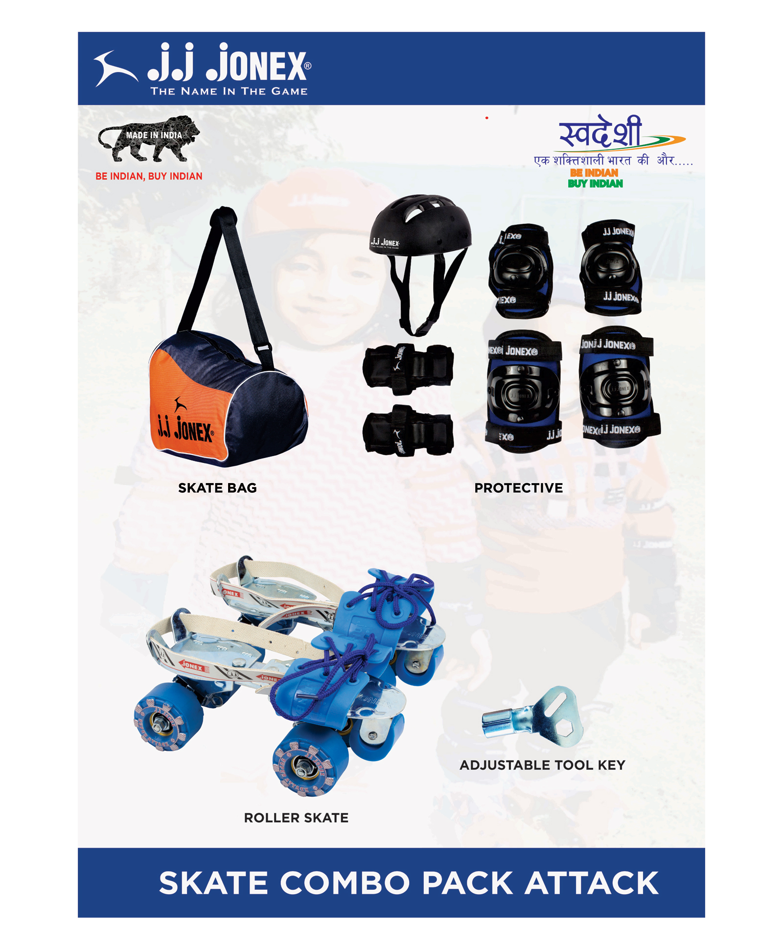 JJ Jonex Attack Skating Protection Kit Large Size Combo - Black/Blue-image-46