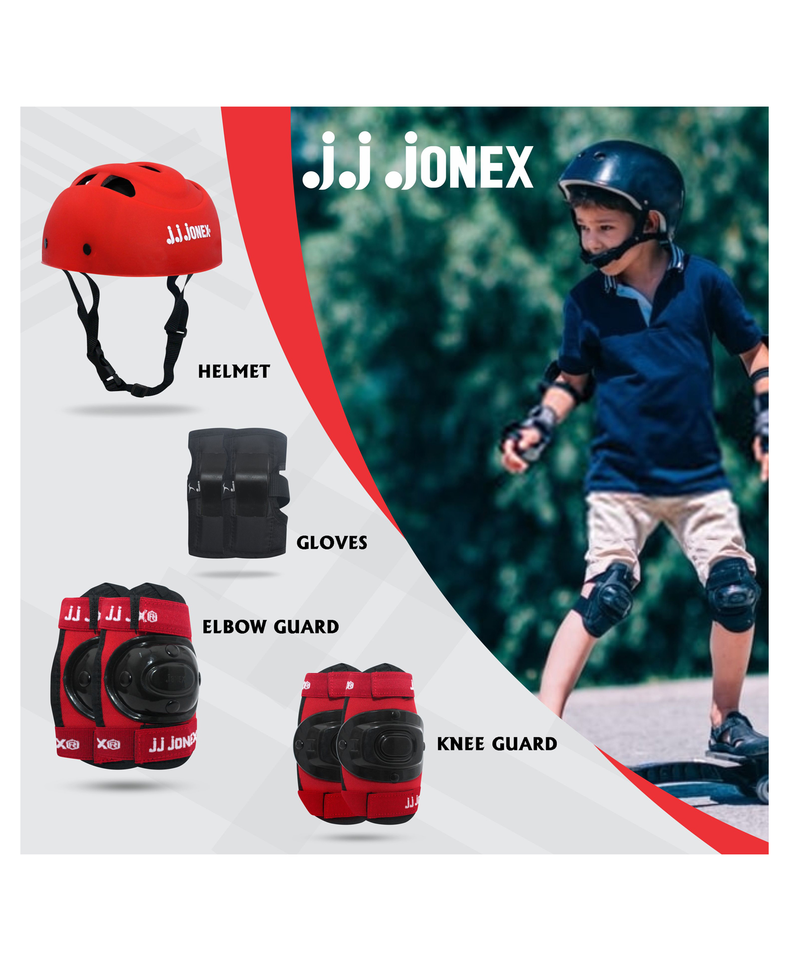 JJ Jonex Skating Protection Set Of 4 Kit Medium - Red-picture-17